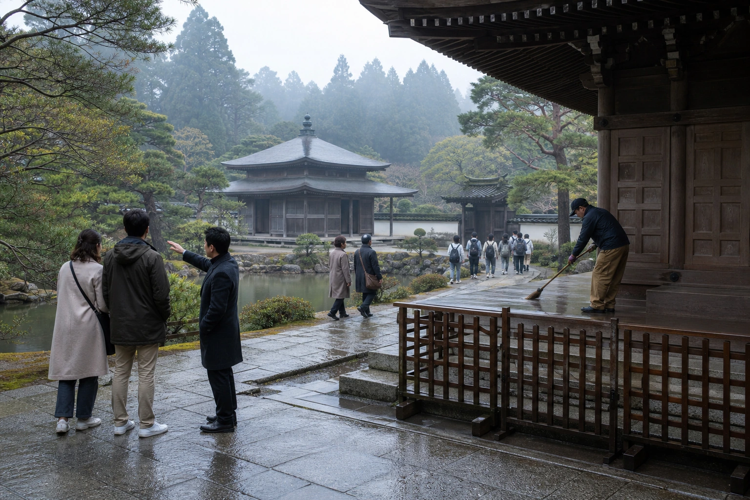 Photorealistic illustration for private temple visits japan: accommodation and physical layout
