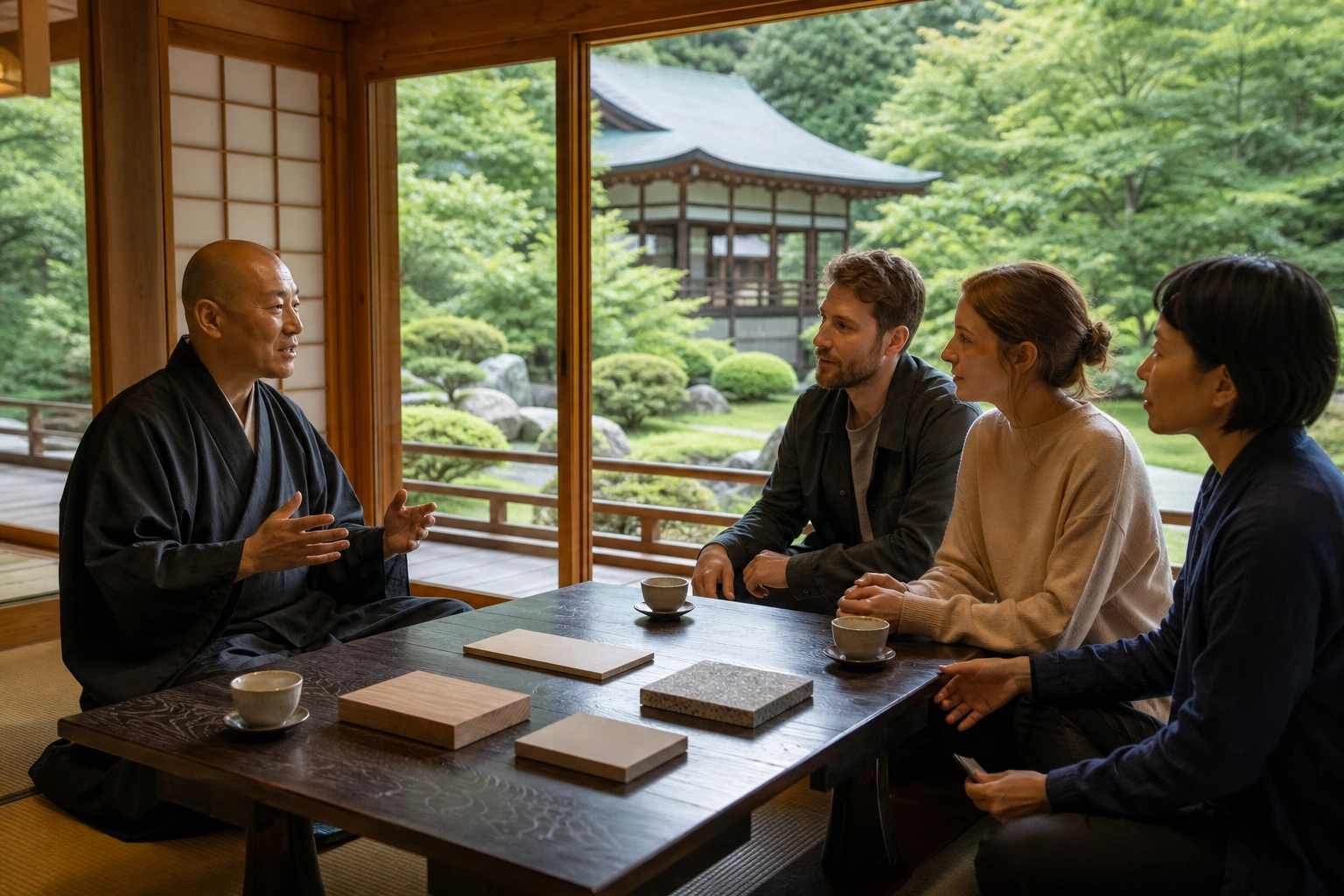 Photorealistic illustration for private temple visits japan: logistics and service