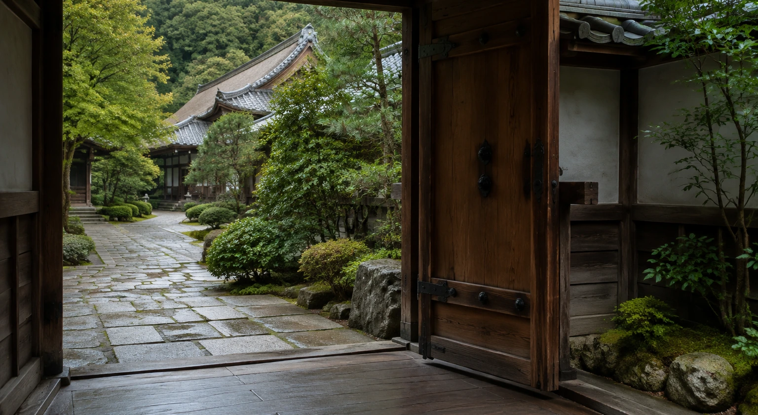 Photorealistic illustration for private temple visits japan: reality-check detail