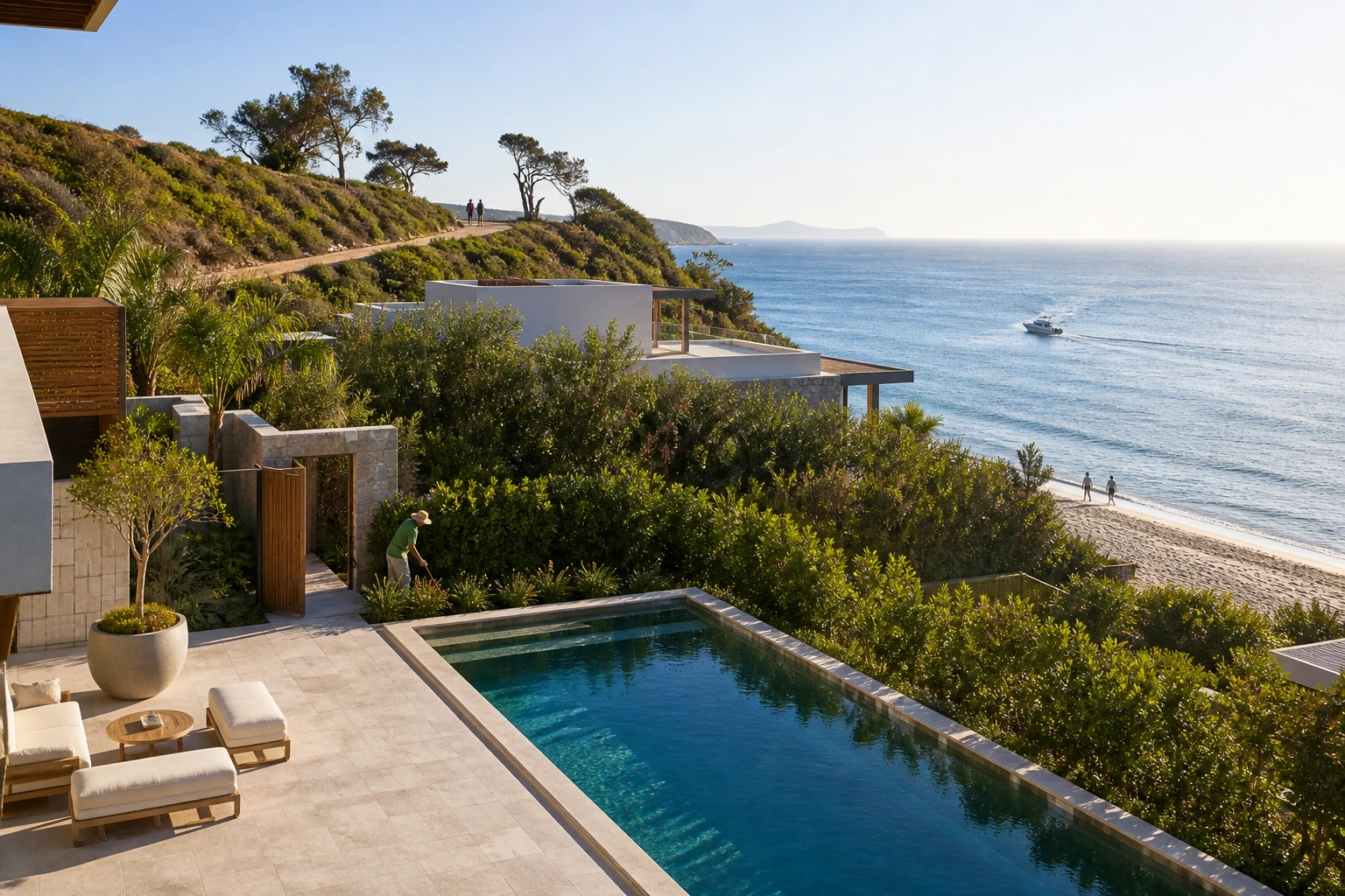 Illustration photoréaliste pour private villa vs five star hotel : signature experience
