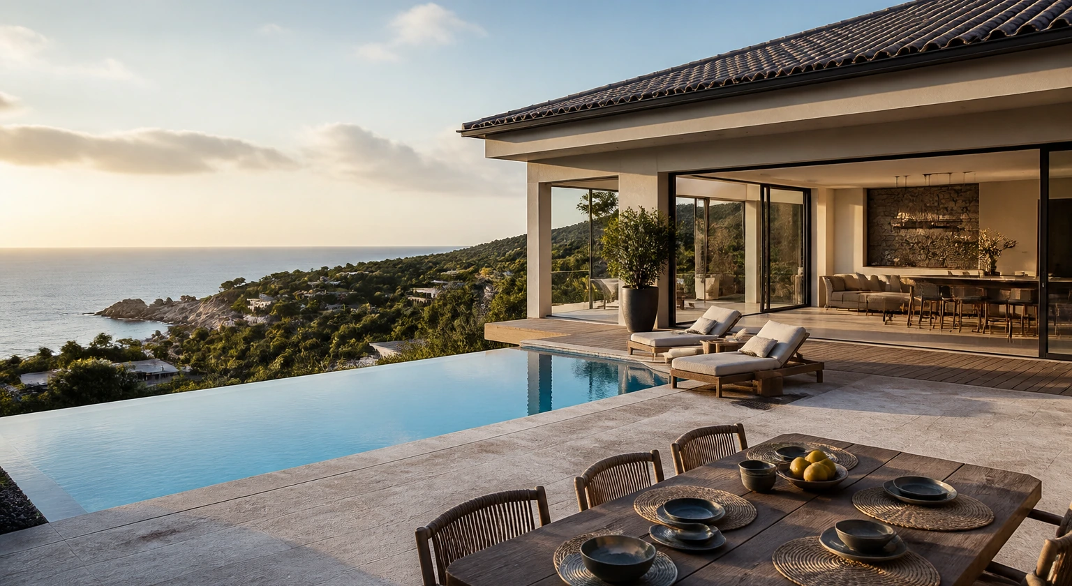 Photorealistic illustration for private villa vs five star hotel: reality-check detail