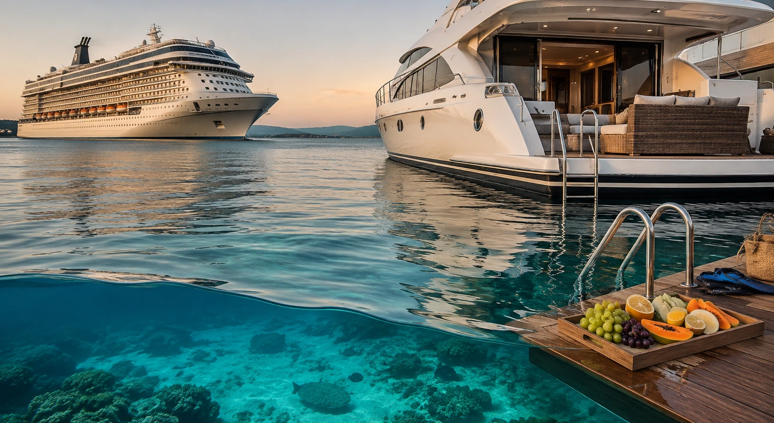 Photorealistic illustration for private yacht vs luxury cruise: signature experience
