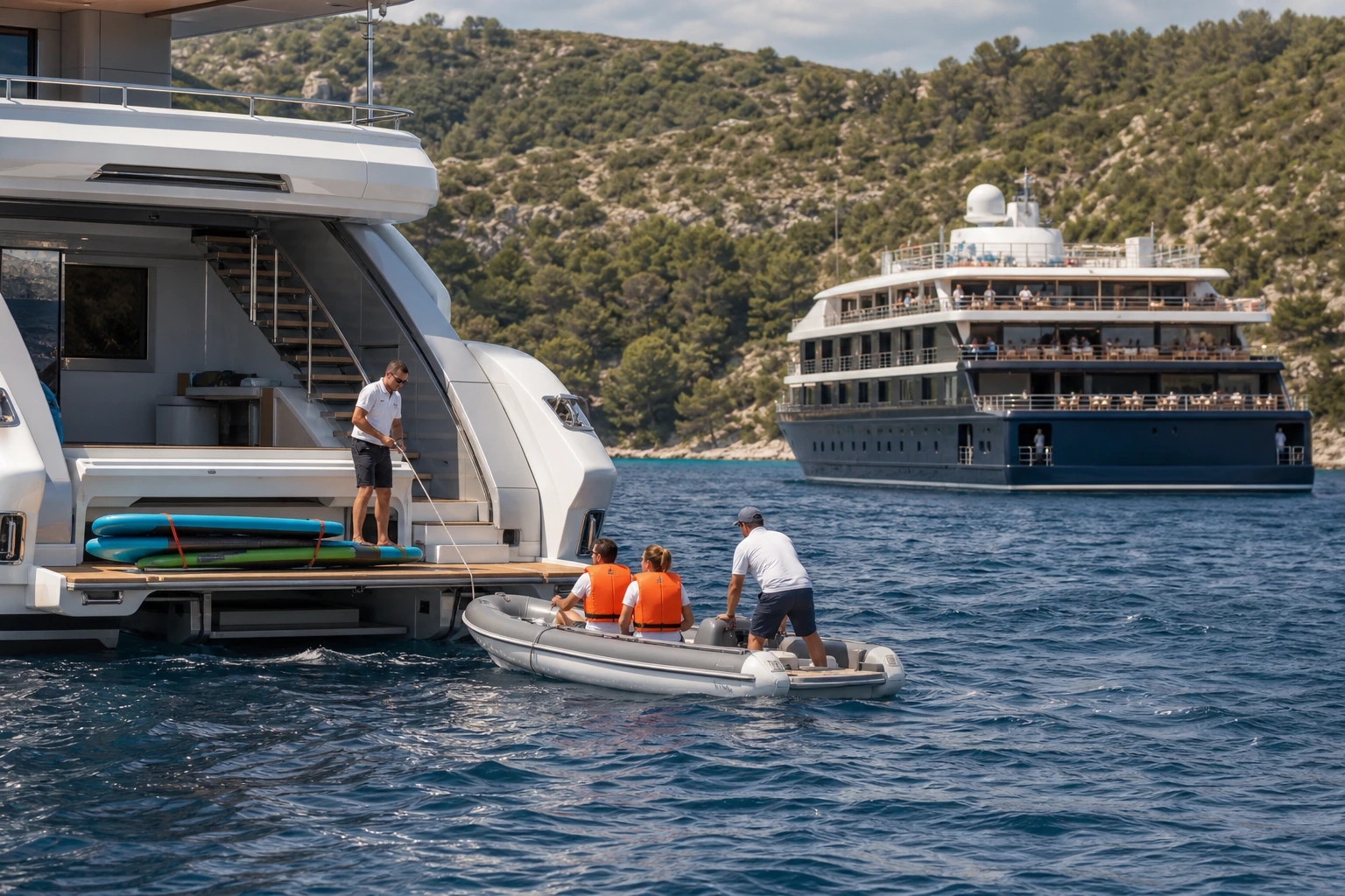 Photorealistic illustration for private yacht vs luxury cruise: signature experience