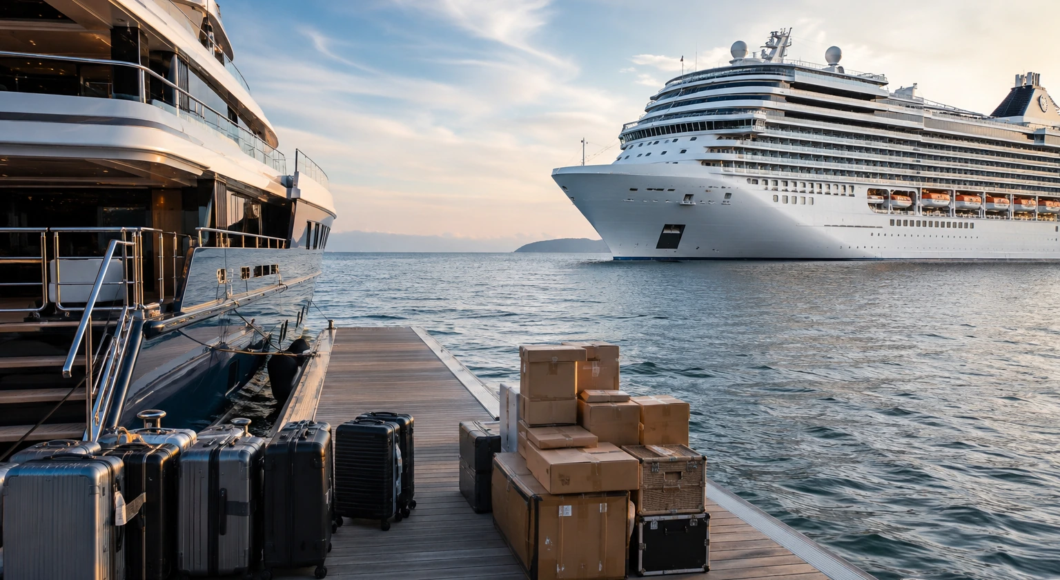 Photorealistic illustration for private yacht vs luxury cruise: logistics and service