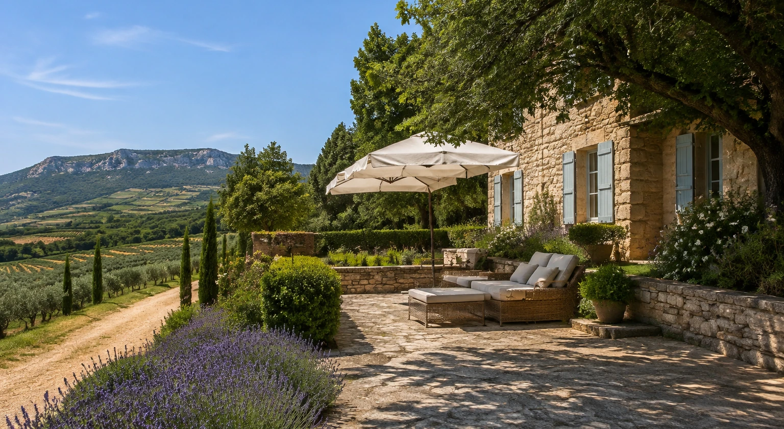 Photorealistic illustration for provence midsummer: accommodation and physical layout