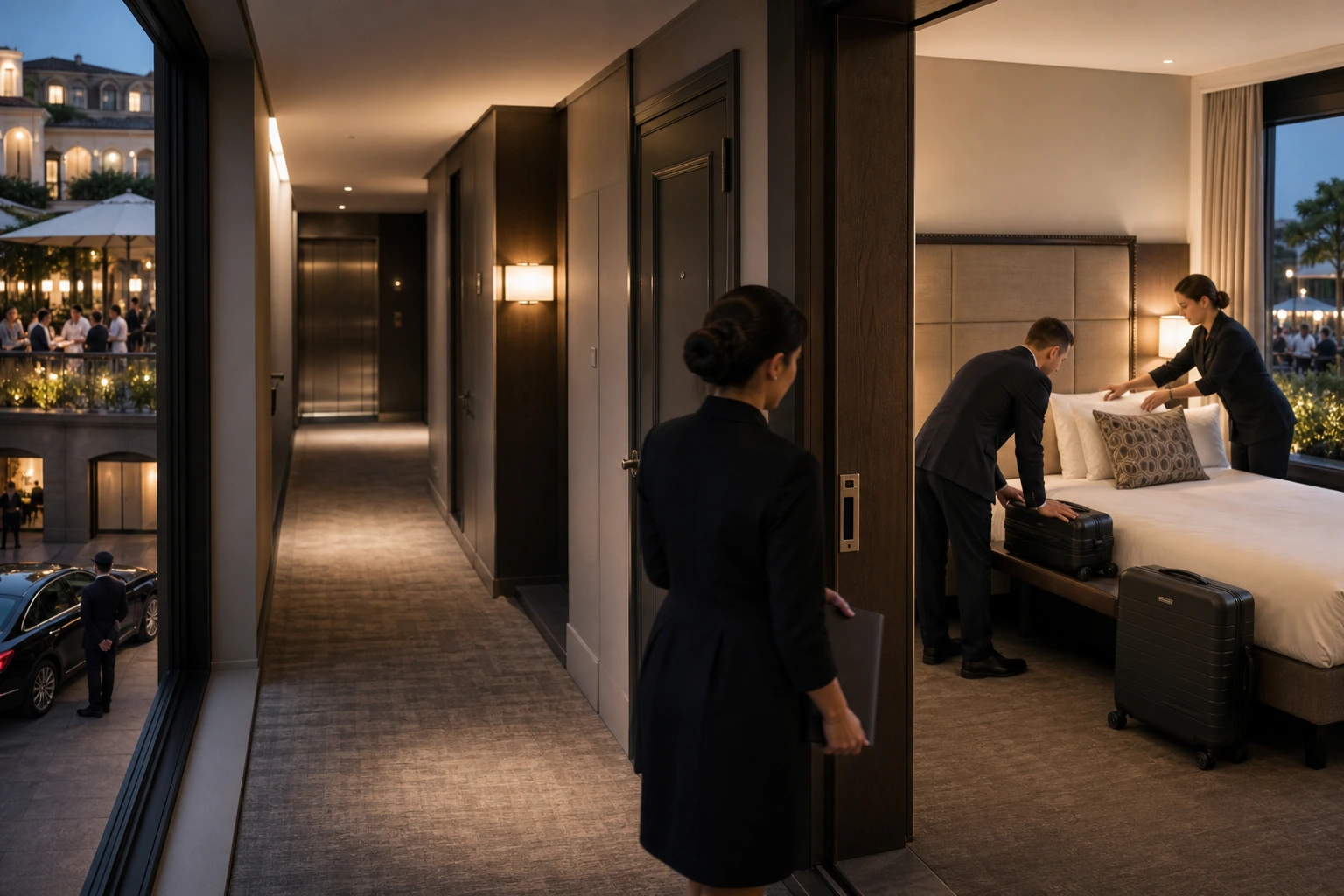 Illustration photoréaliste pour quiet luxury travel : setting and arrival