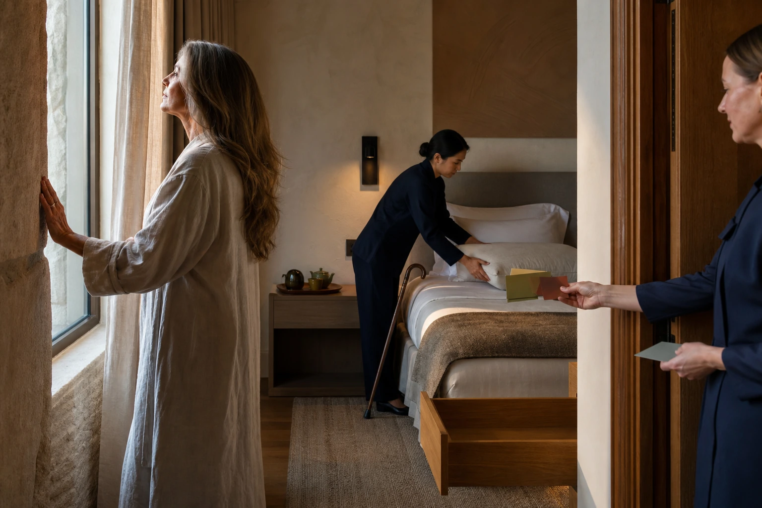 Illustration photoréaliste pour quiet luxury travel : accommodation and physical layout