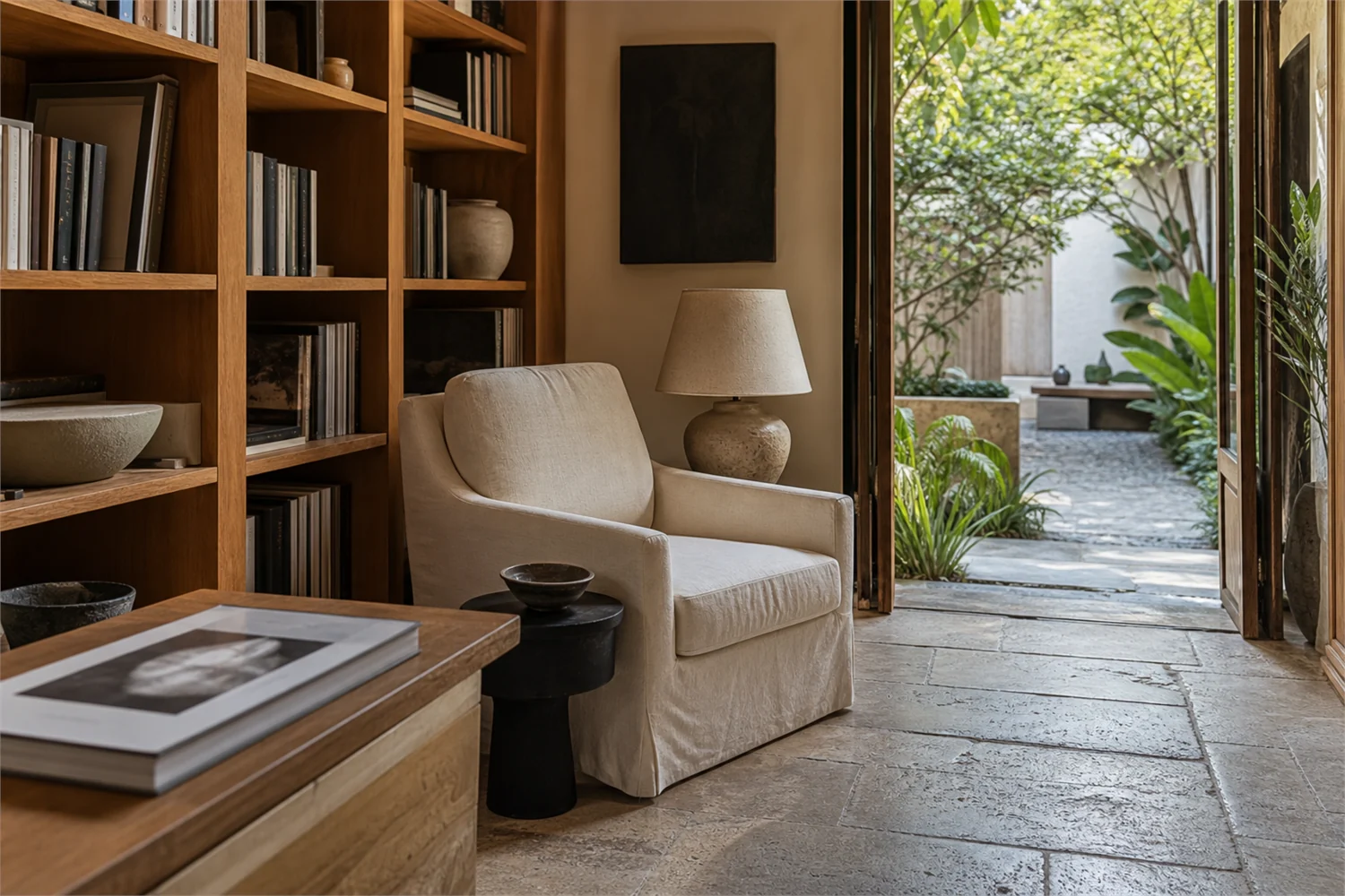 Bibliothèque privée et salon calme dans un hôtel de luxe