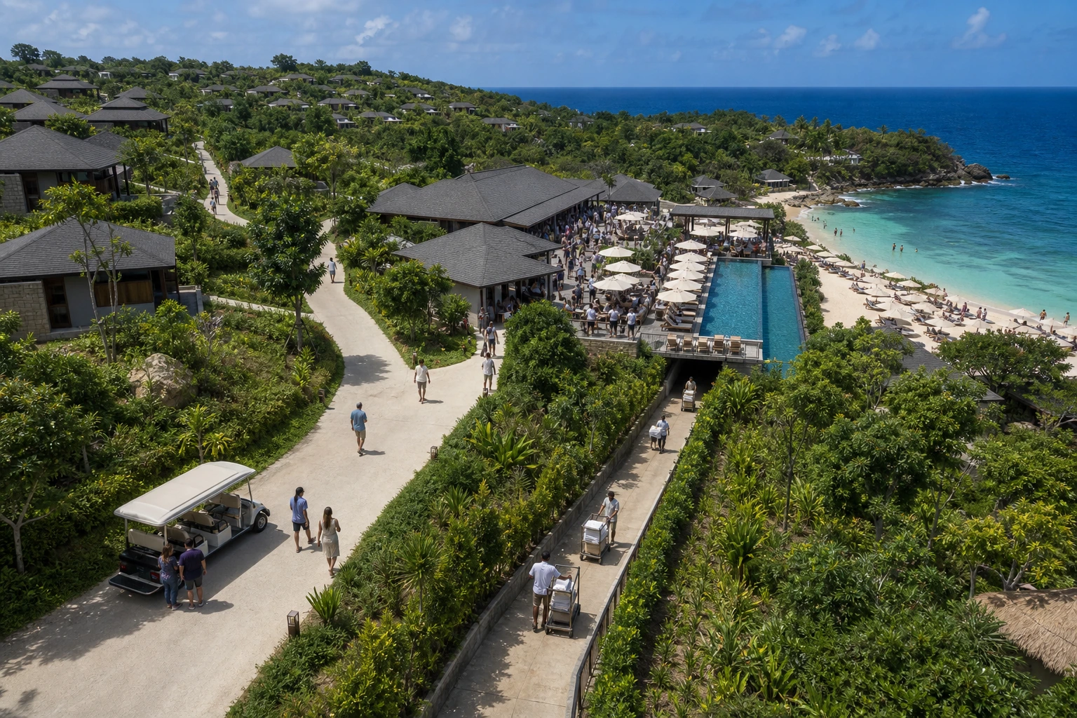 Photorealistic illustration for resort density: accommodation and physical layout
