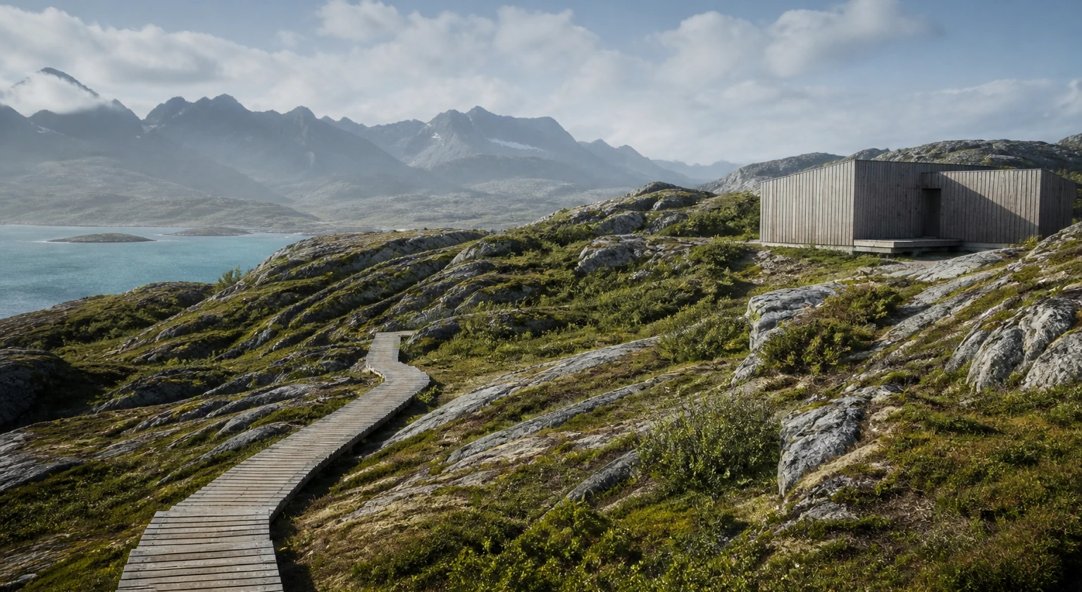 Photorealistic illustration for responsible luxury travel: reality-check detail