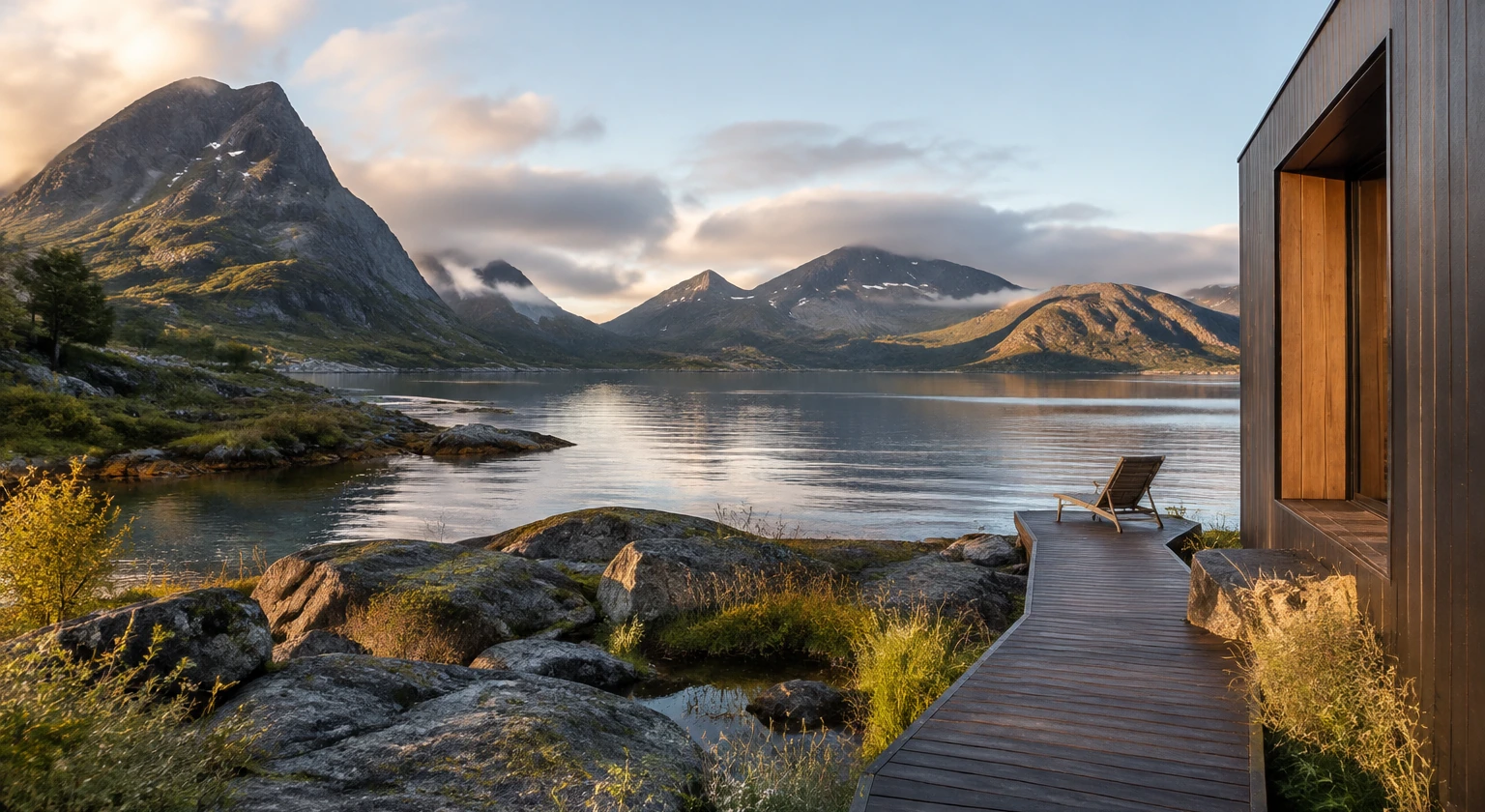 Photorealistic illustration for restorative travel: setting and arrival