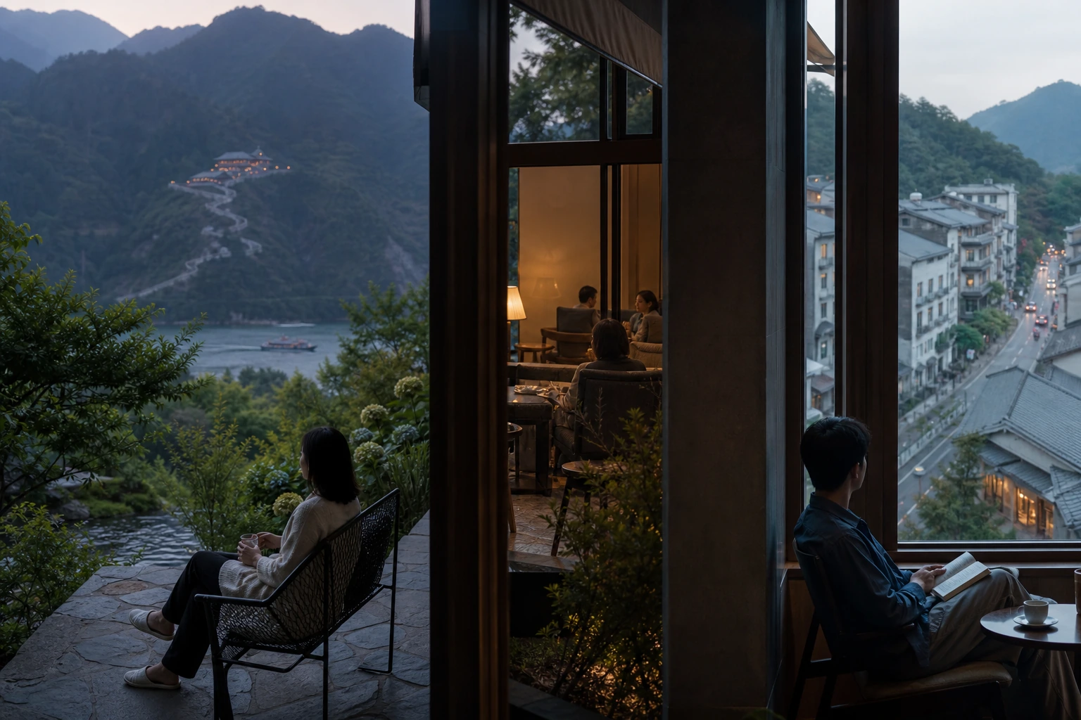 Photorealistic illustration for restorative travel: setting and arrival