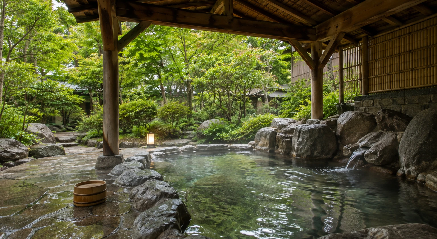 Photorealistic illustration for ryokan etiquette: signature experience