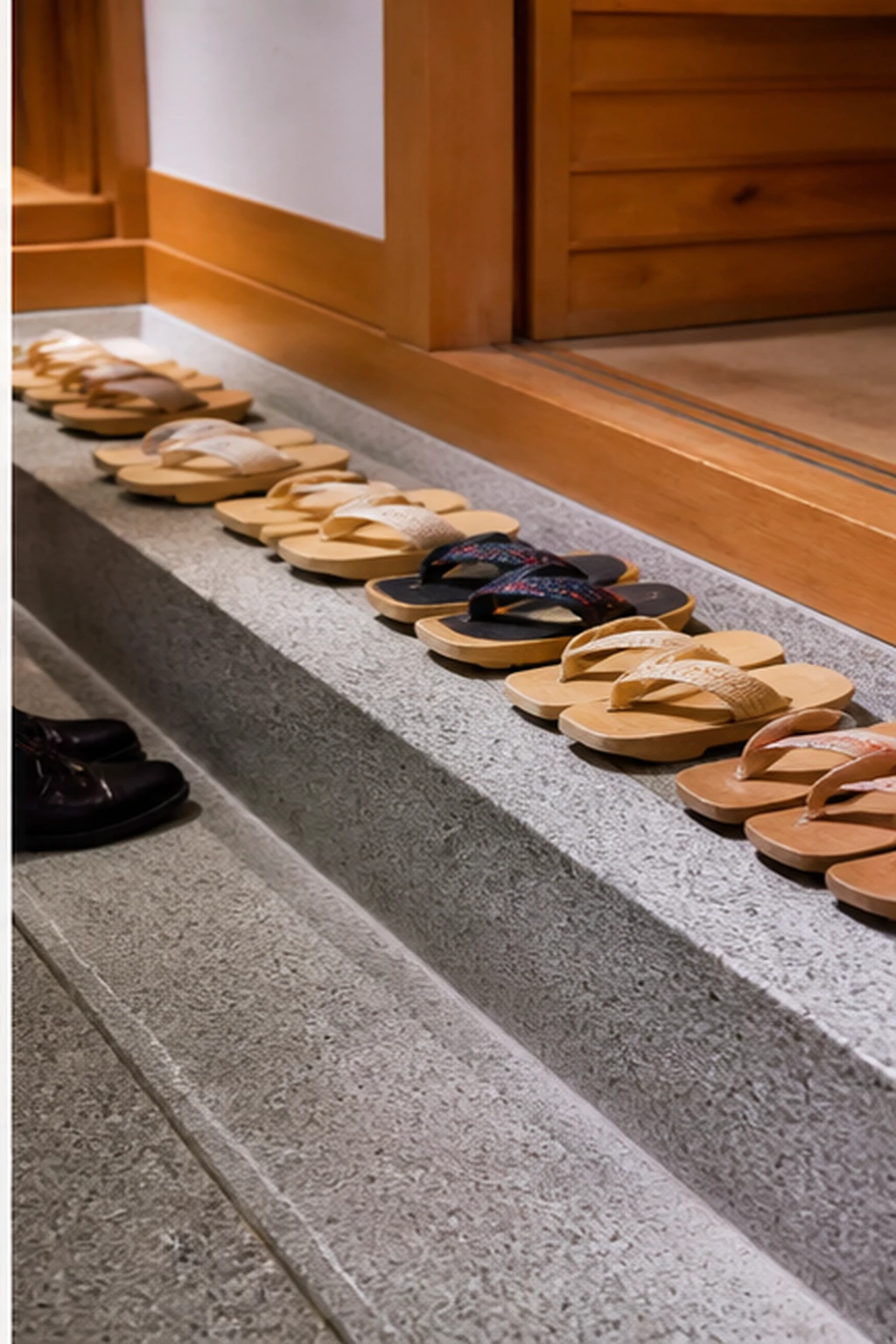 Photorealistic illustration for ryokan etiquette: reality-check detail