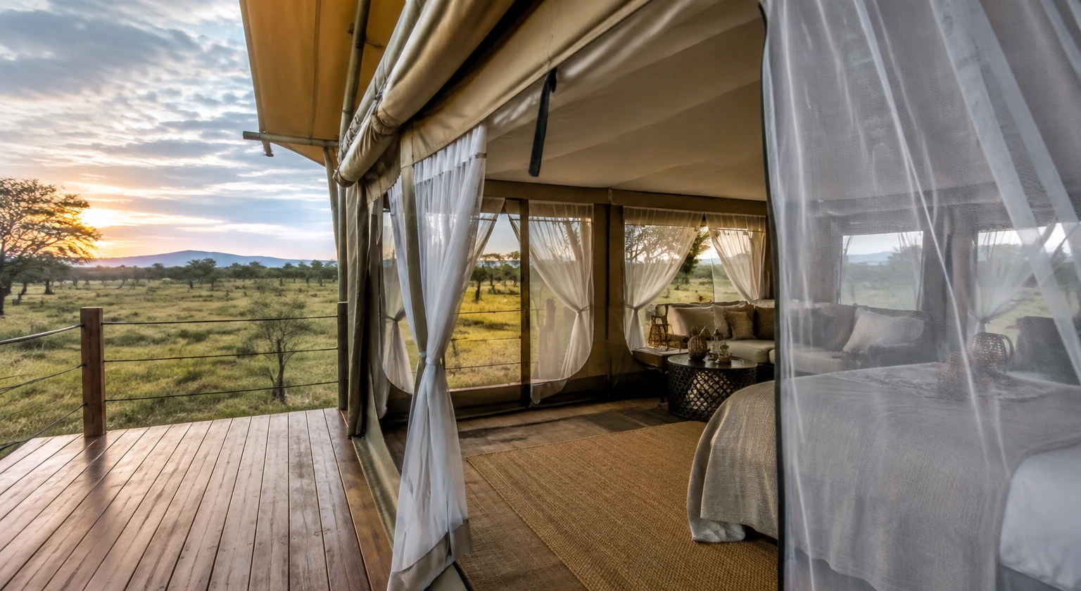Photorealistic illustration for safari malaria planning: signature experience
