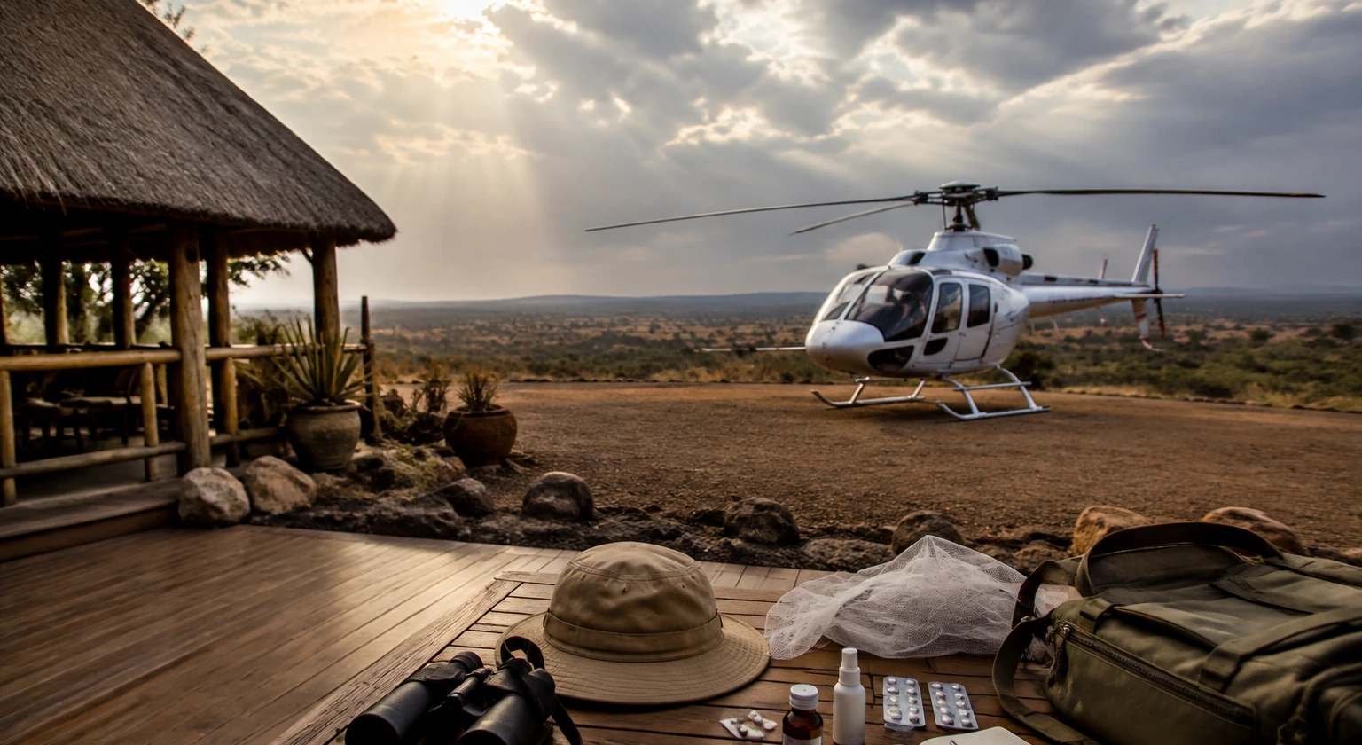 Photorealistic illustration for safari malaria planning: reality-check detail