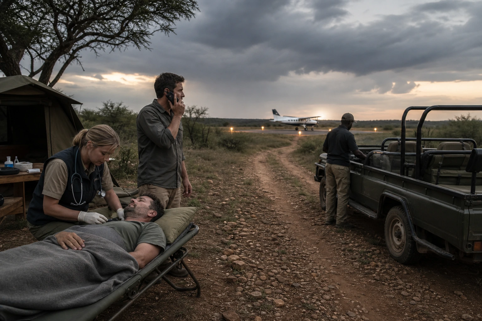 Fotorealistische Illustration zu safari malaria planning: reality-check detail