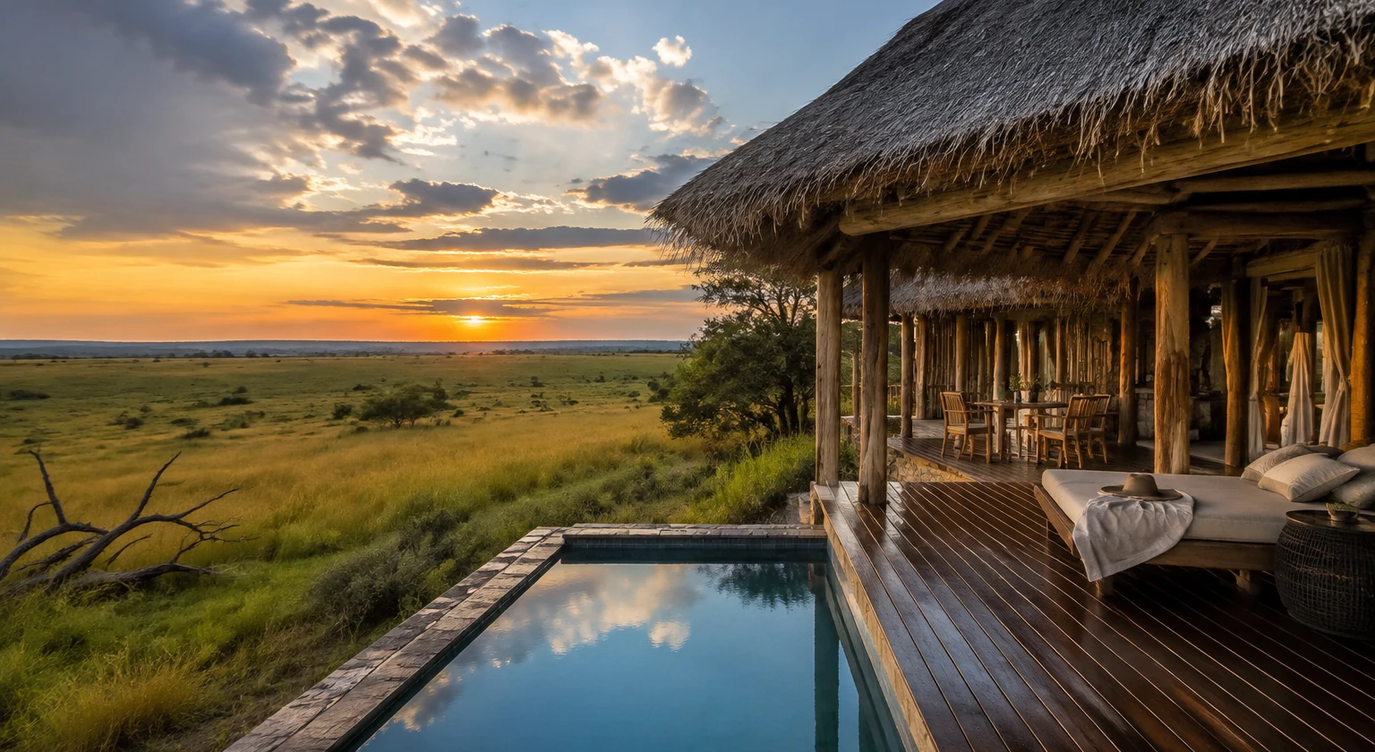 Photorealistic illustration for safari suite pool use: signature experience