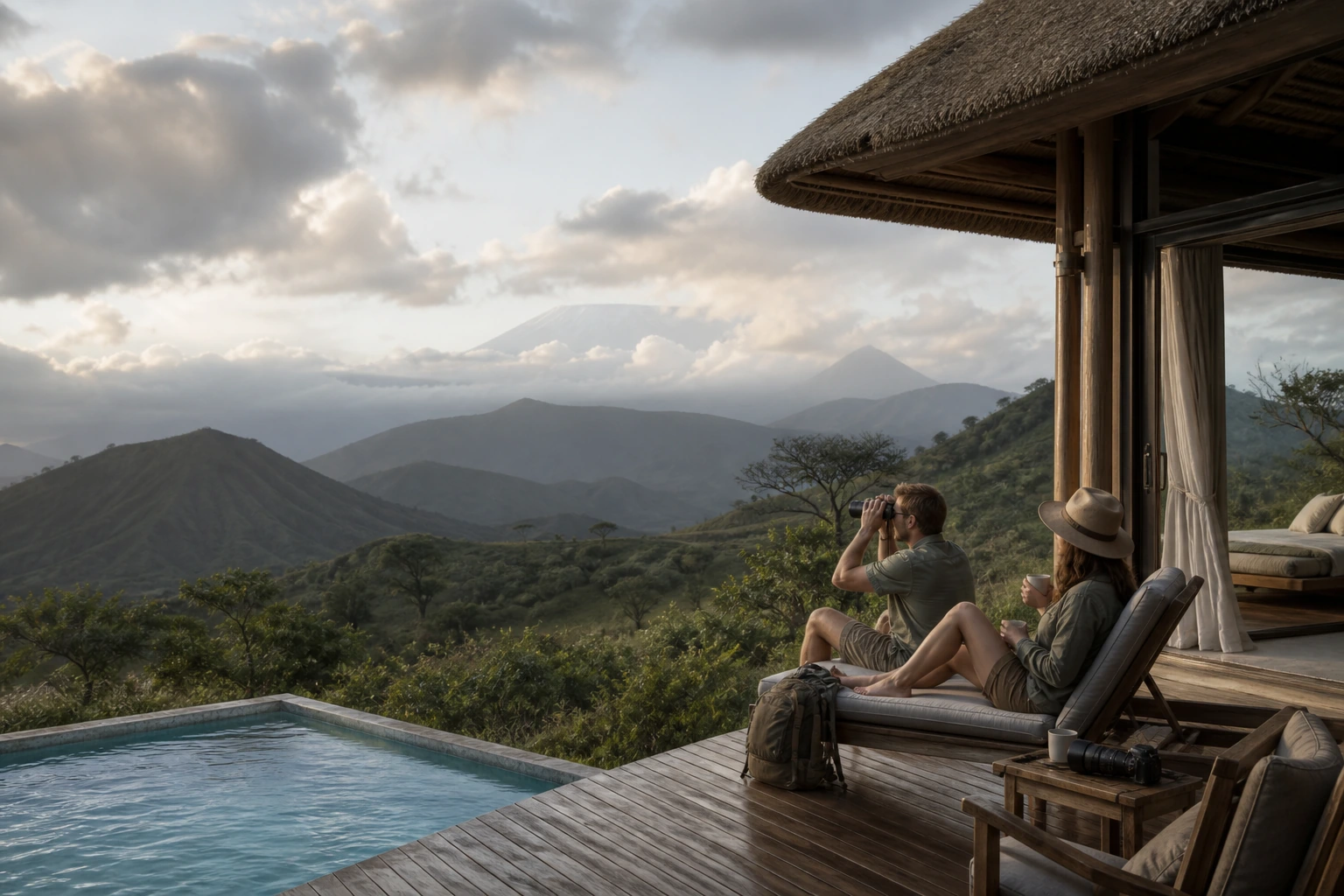 Photorealistic illustration for safari suite pool use: signature experience