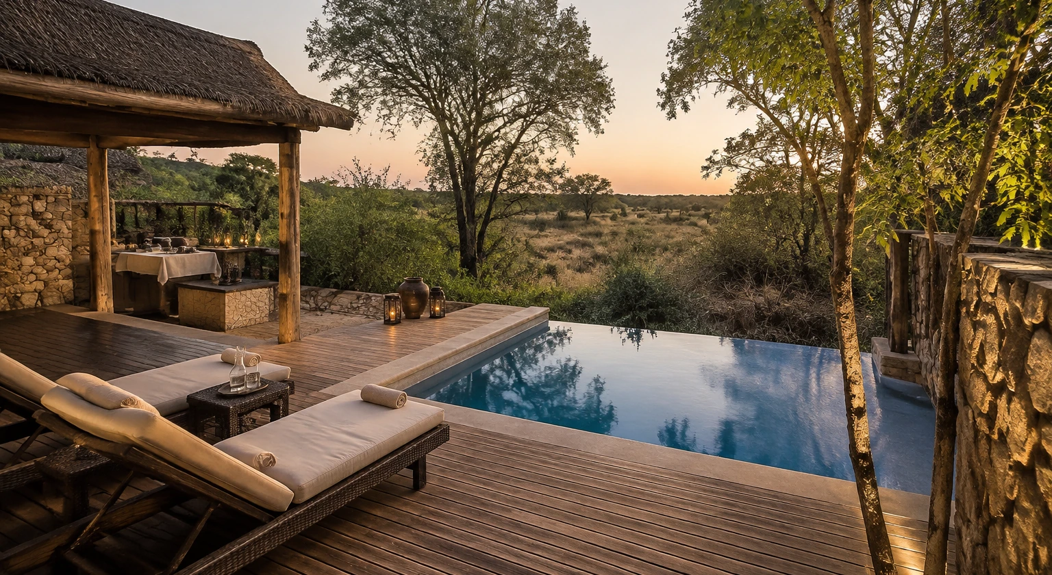 Photorealistic illustration for safari suite pool use: logistics and service