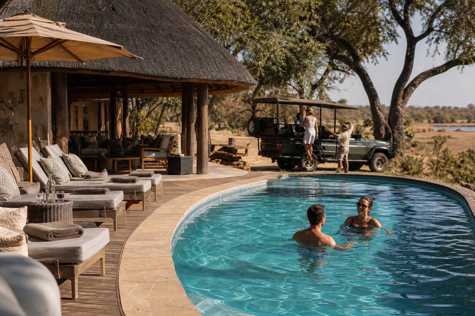 Photorealistic illustration for safari suite pool use: reality-check detail