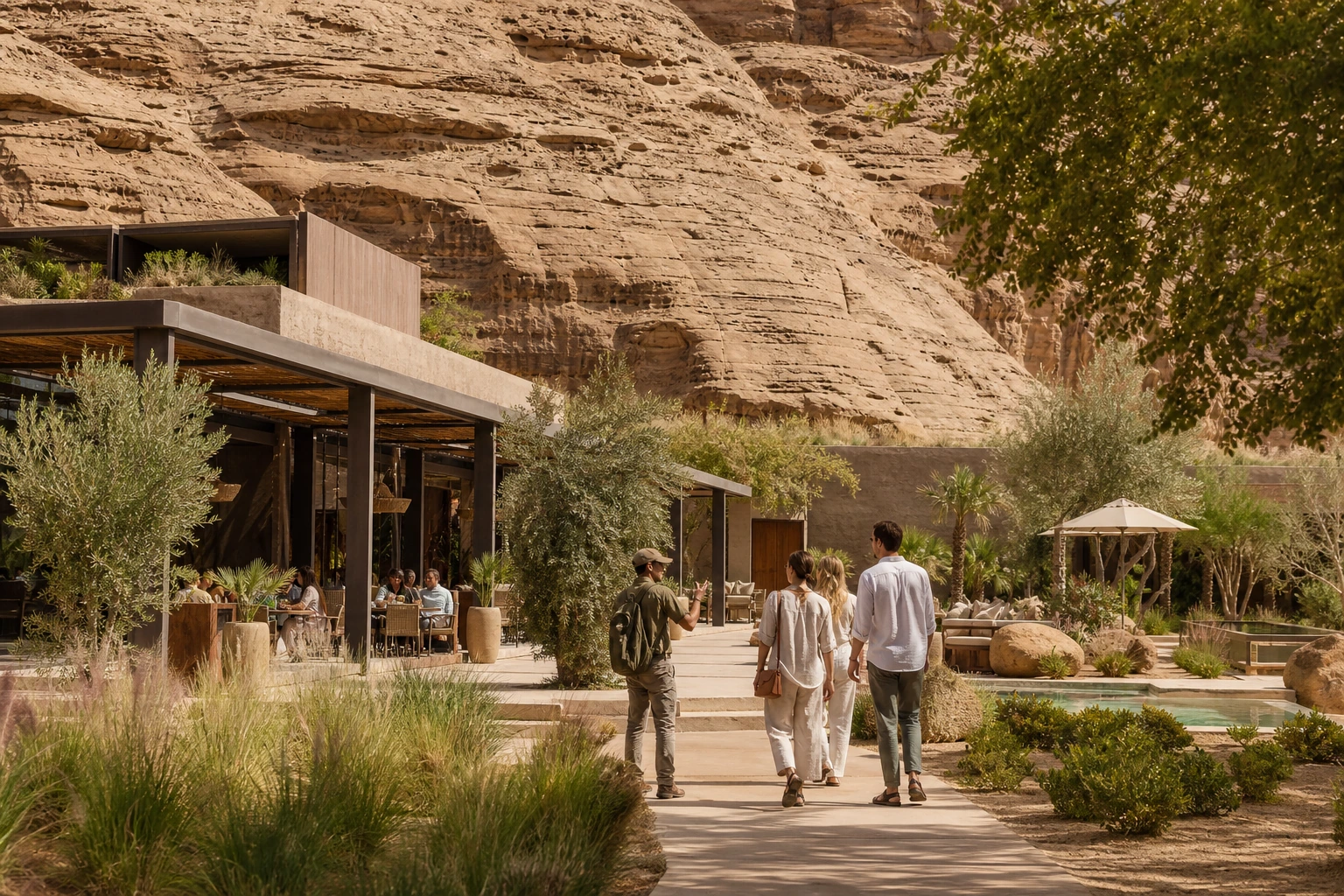 Fotorealistische Illustration zu saudi arabia resorts desert culture: accommodation and physical layout