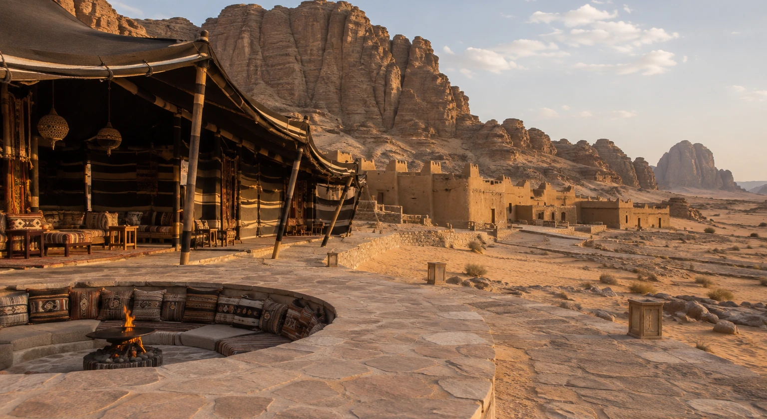 Photorealistic illustration for saudi arabia resorts desert culture: reality-check detail