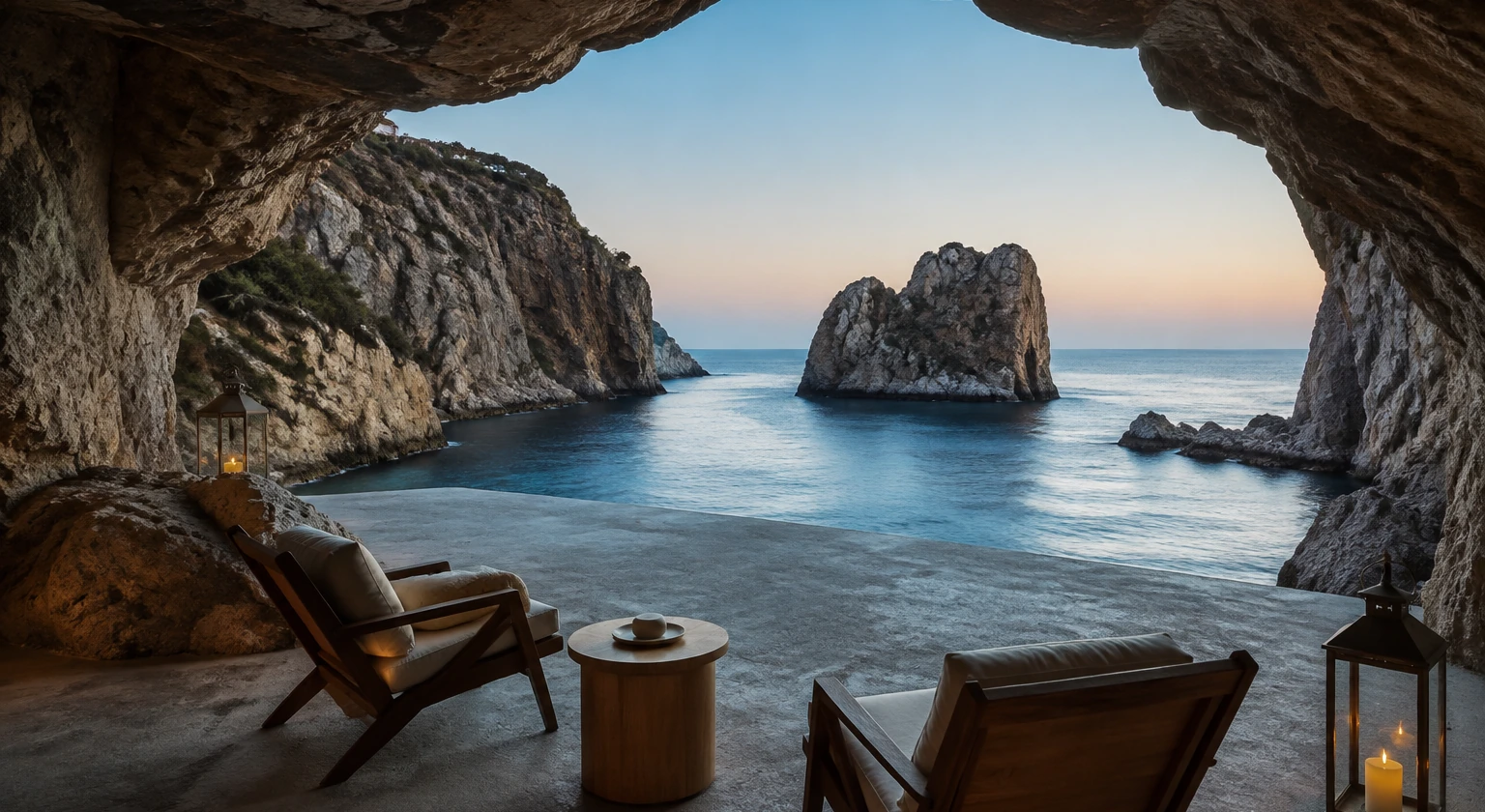 Photorealistic illustration for secret hotels private sales risk: signature experience