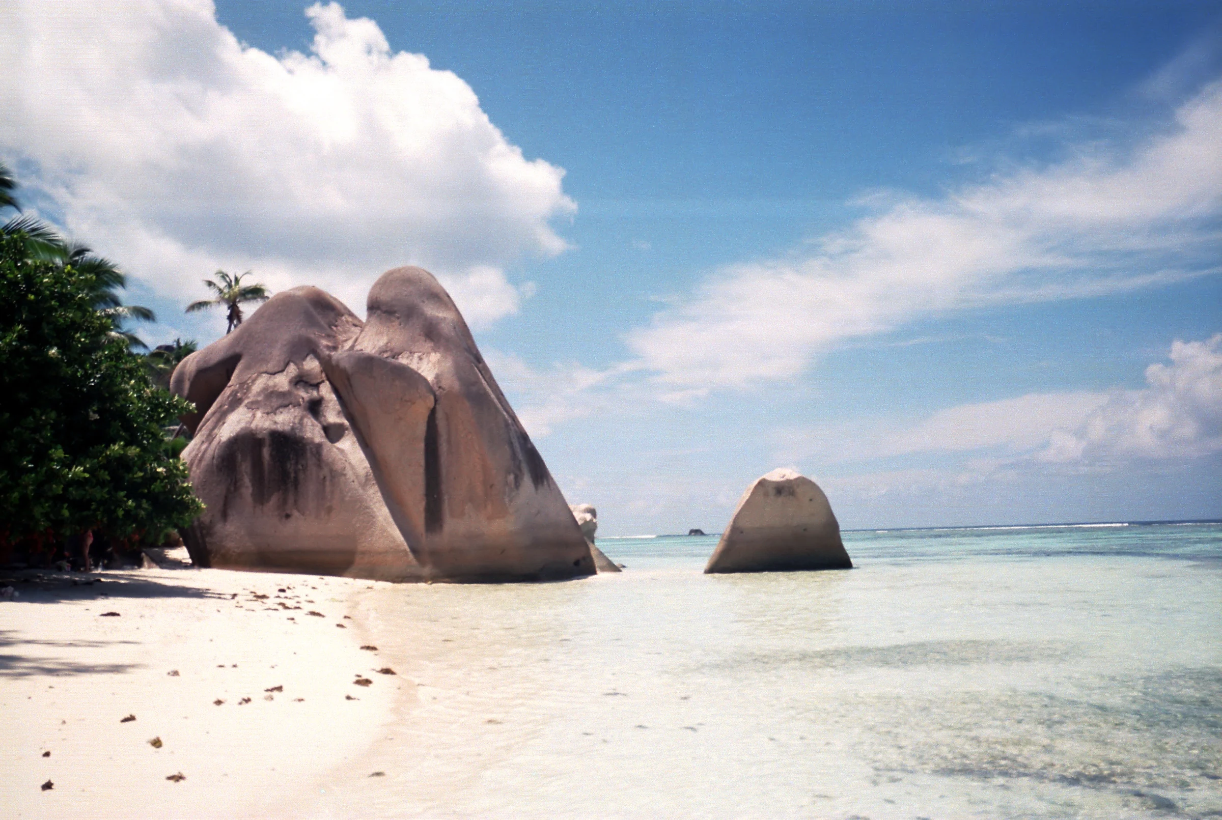 Granite formations and shallow-looking water at Anse Source d’Argent on La Digue