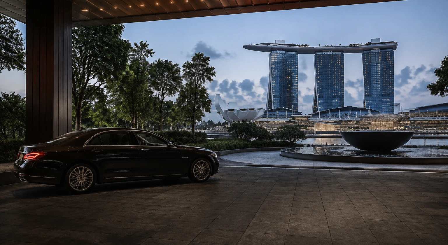 Photorealistic illustration for singapore luxury hotels dining: setting and arrival