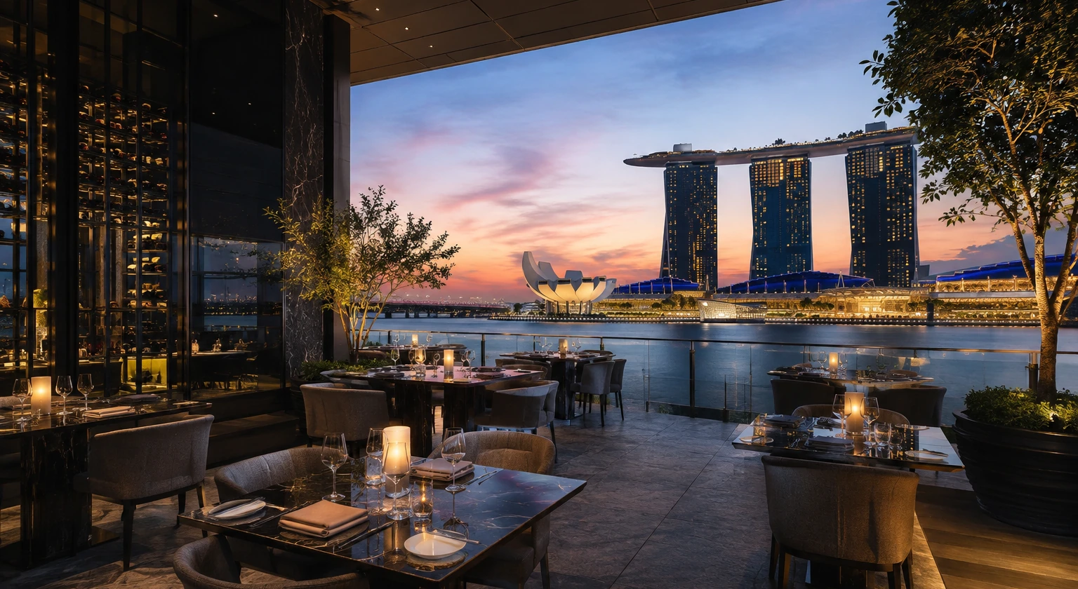 Photorealistic illustration for singapore luxury hotels dining: accommodation and physical layout
