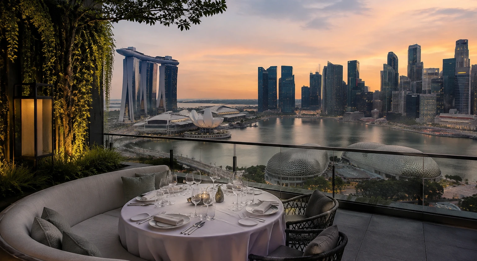 Photorealistic illustration for singapore luxury hotels dining: signature experience