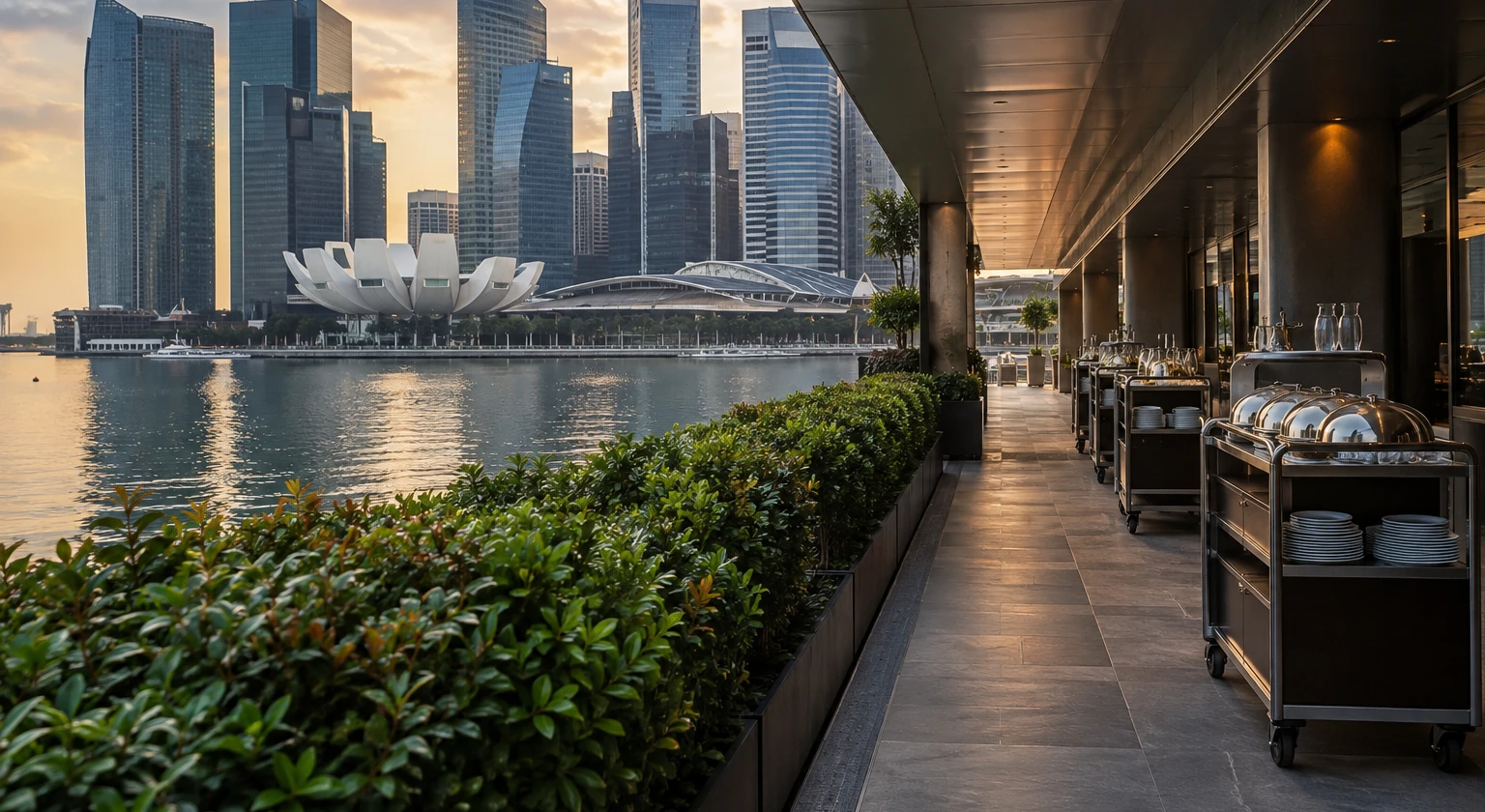 Photorealistic illustration for singapore luxury hotels dining: logistics and service