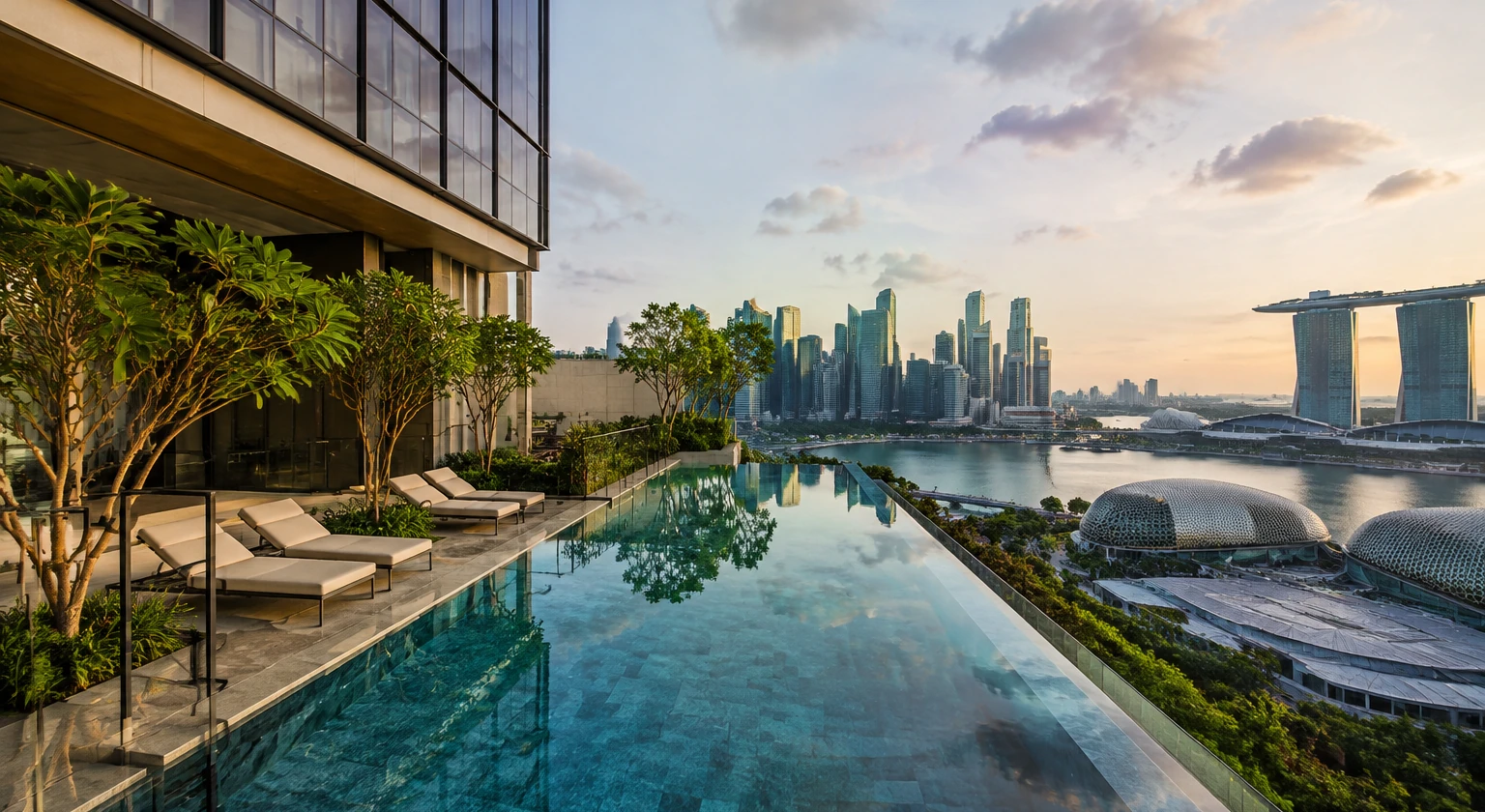 Photorealistic illustration for singapore stopover 36 hours: accommodation and physical layout