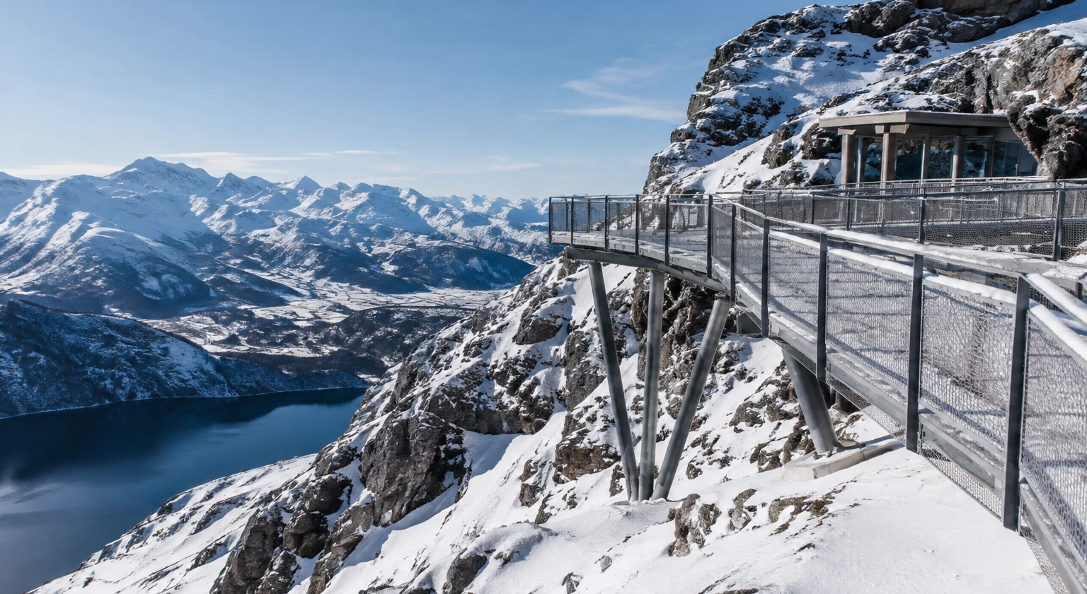 Photorealistic illustration for ski holidays with non skiers: setting and arrival