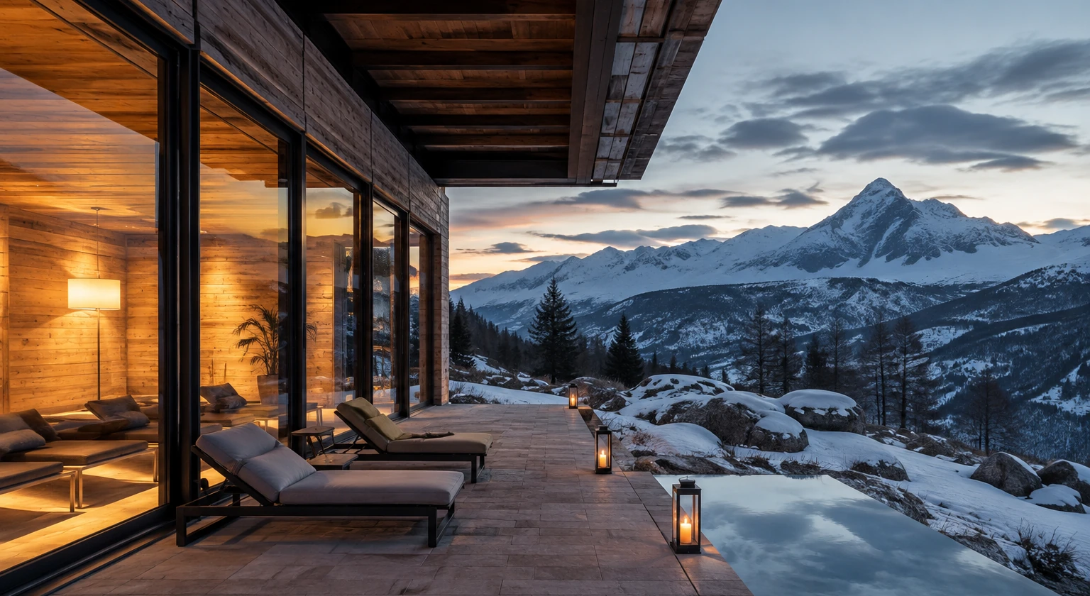 Photorealistic illustration for ski holidays with non skiers: accommodation and physical layout