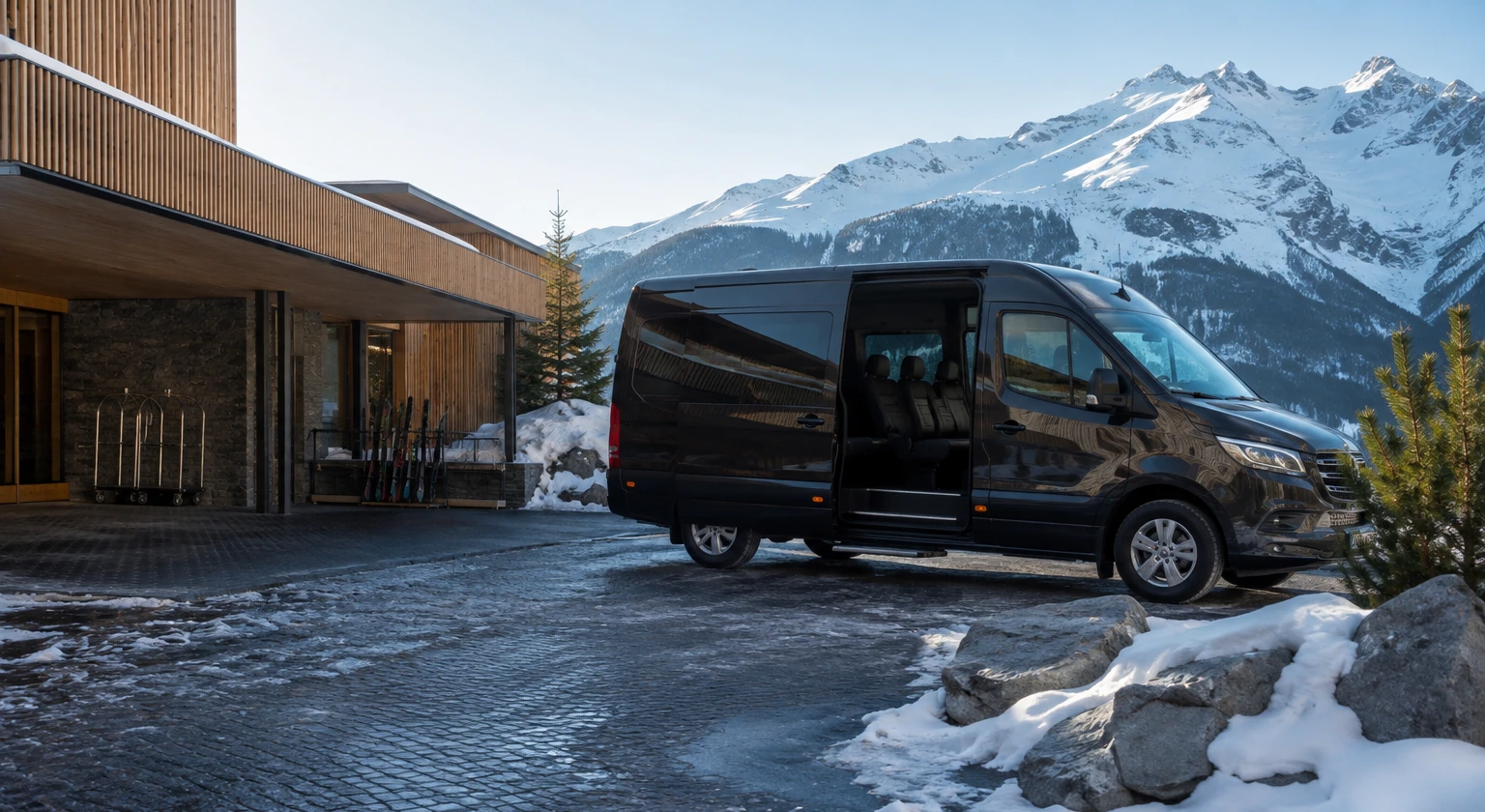 Photorealistic illustration for ski holidays with non skiers: logistics and service