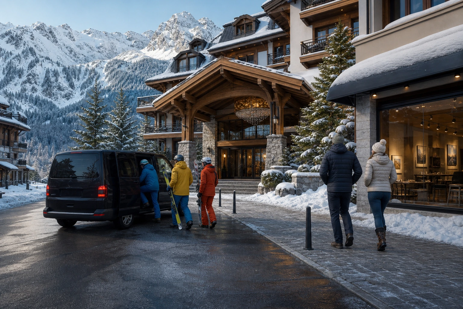 Photorealistic illustration for ski holidays with non skiers: logistics and service