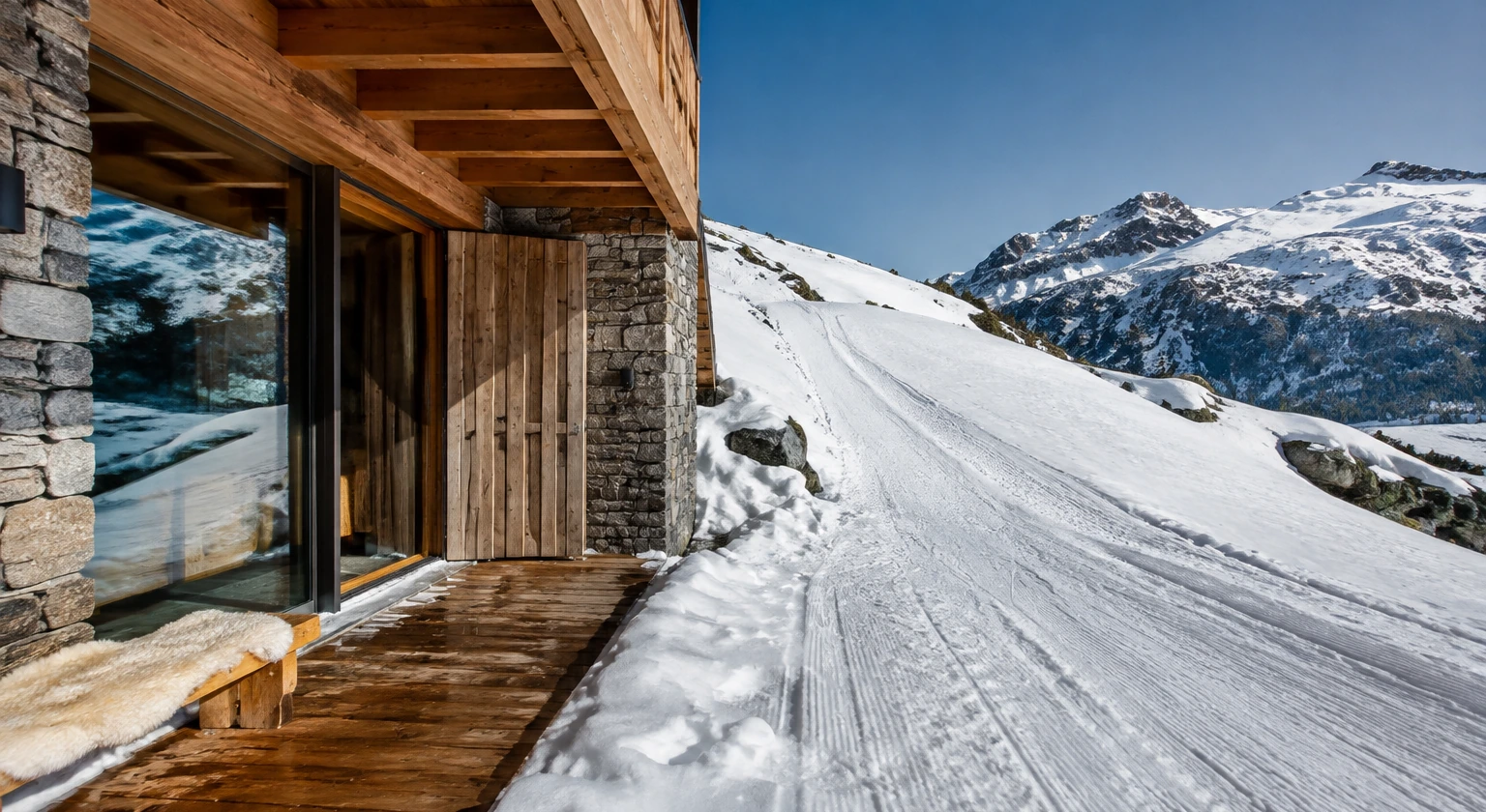 Photorealistic illustration for ski in ski out evaluation: accommodation and physical layout
