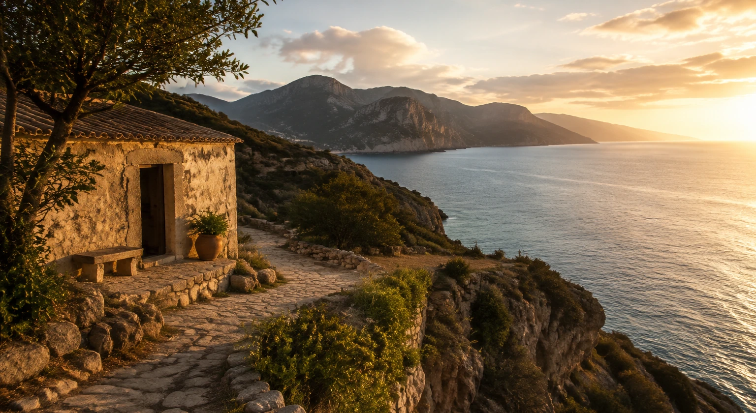 Photorealistic illustration for slow travel depth: setting and arrival