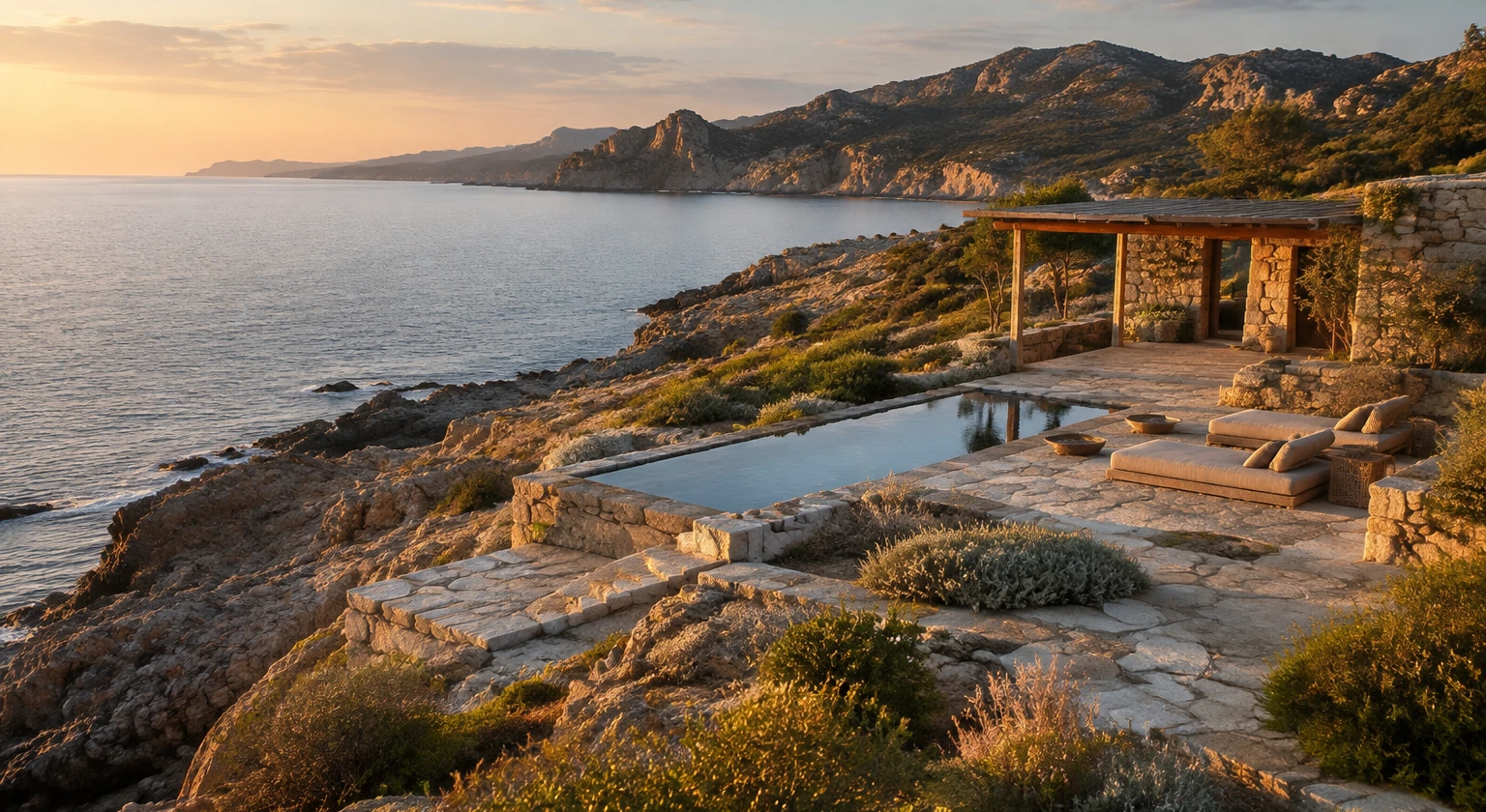 Photorealistic illustration for slow travel depth: accommodation and physical layout