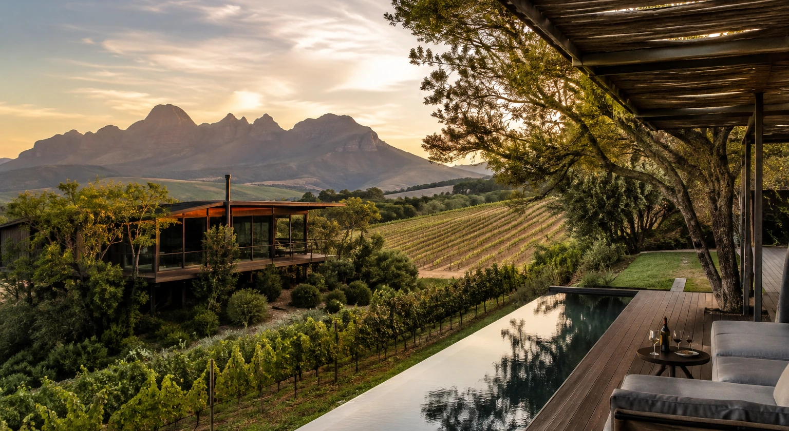 Fotorealistische Illustration zu south africa safari wine design: accommodation and physical layout