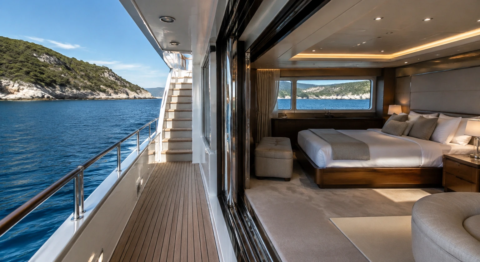 Photorealistic illustration for superyacht real cost: accommodation and physical layout