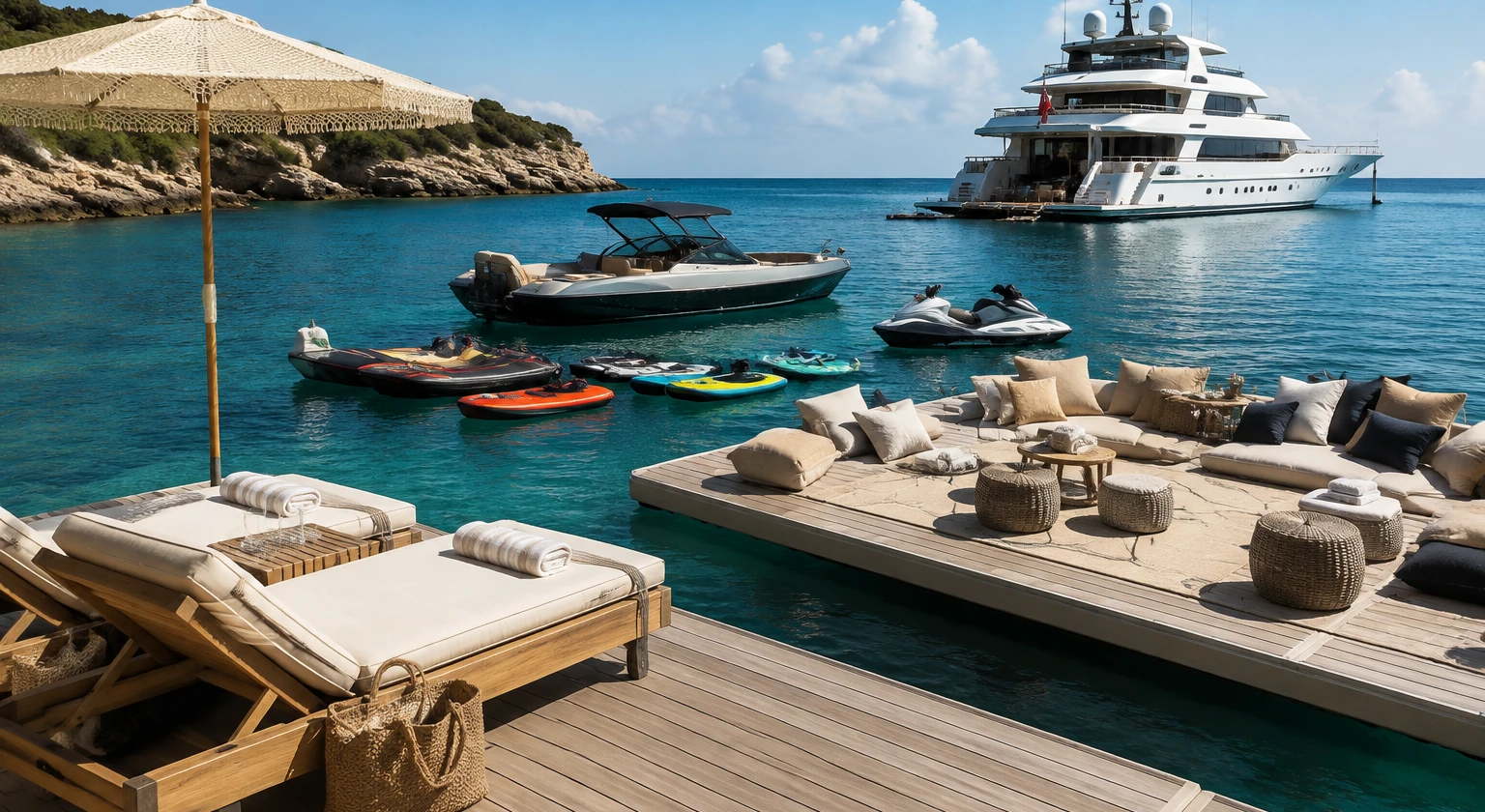Photorealistic illustration for tender toys beach setup: signature experience