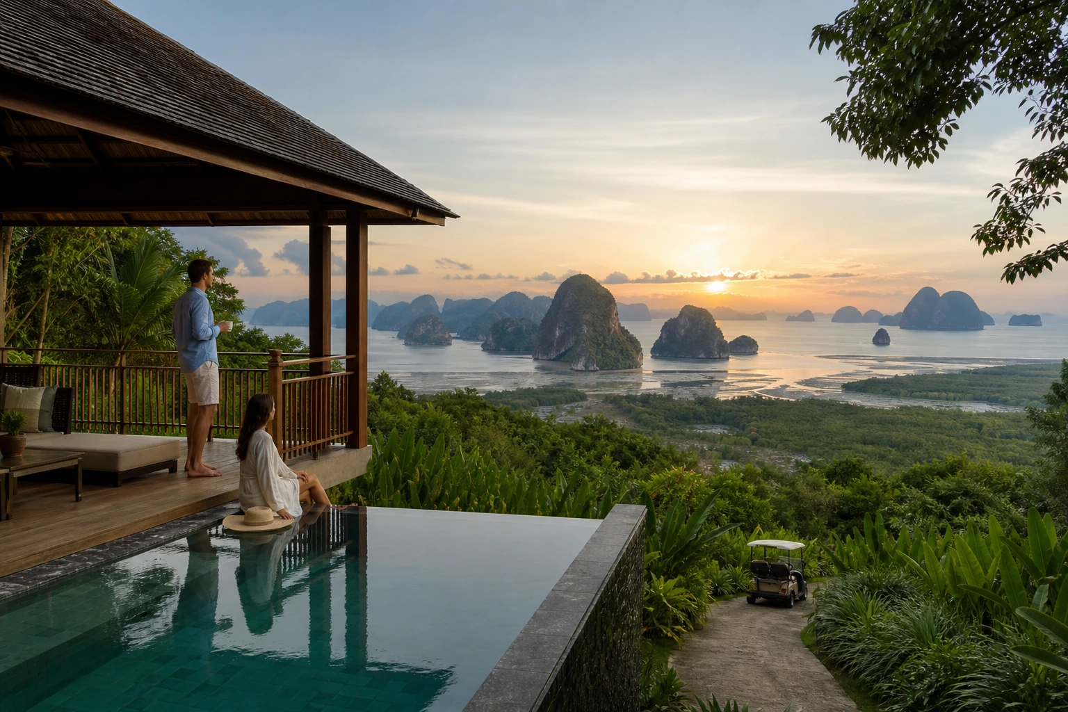 Photorealistic illustration for thailand island resorts pool villas: accommodation and physical layout