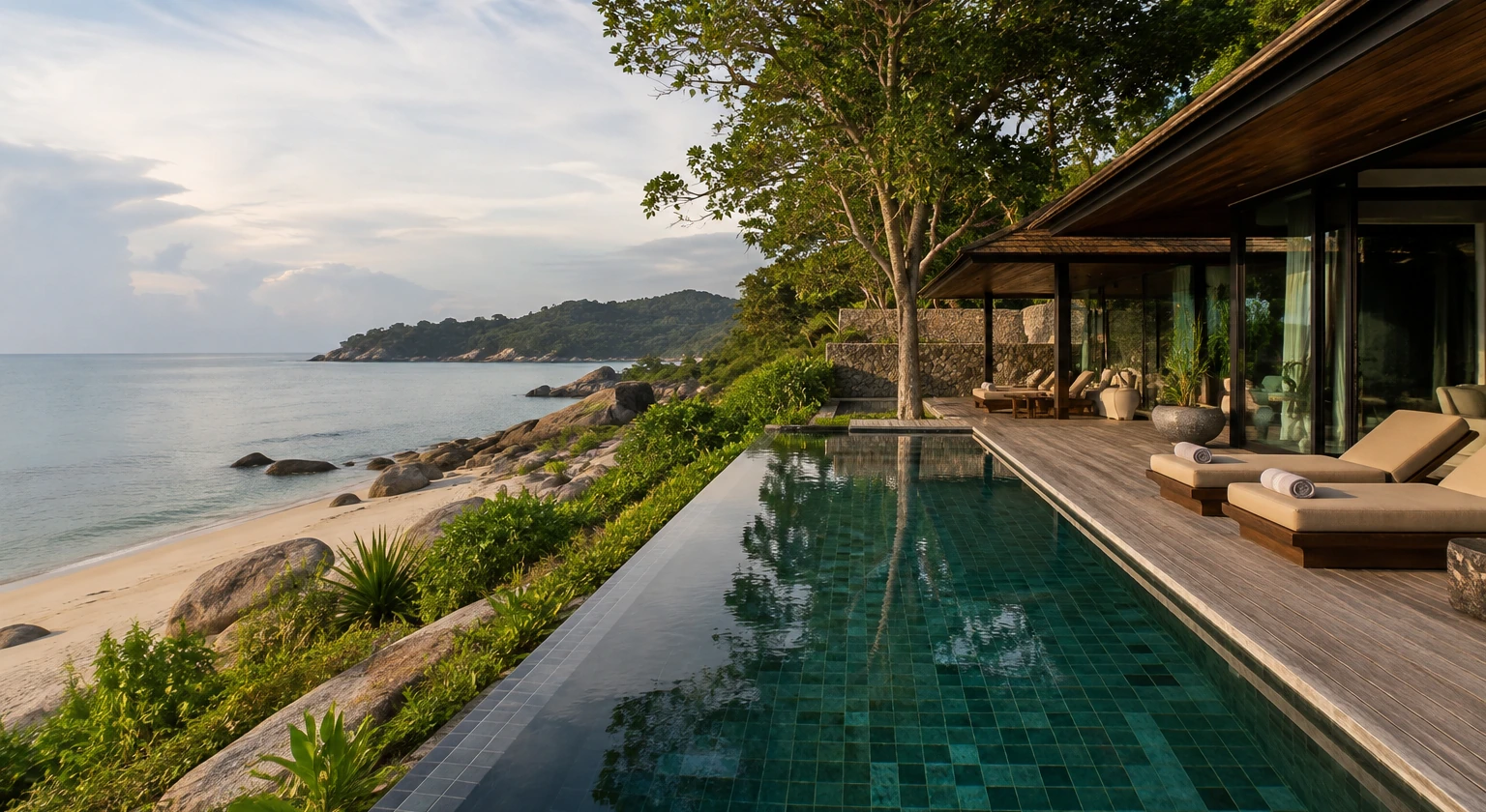 Photorealistic illustration for thailand island resorts pool villas: signature experience