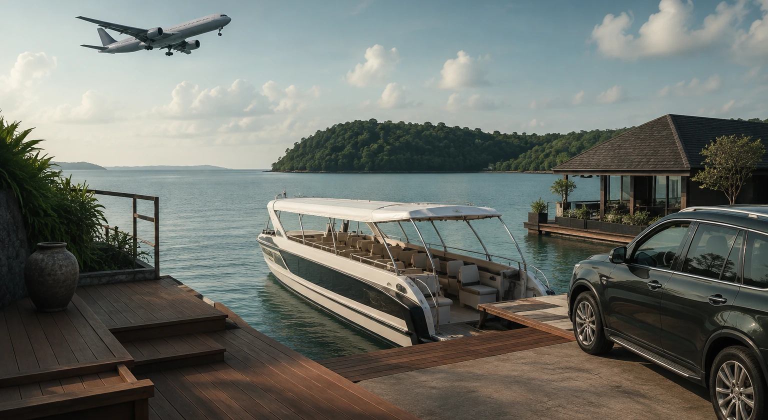 Photorealistic illustration for thailand island resorts pool villas: logistics and service