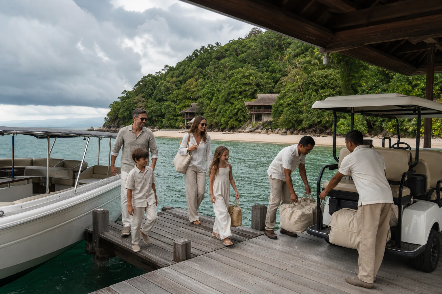 Photorealistic illustration for thailand island resorts pool villas: logistics and service