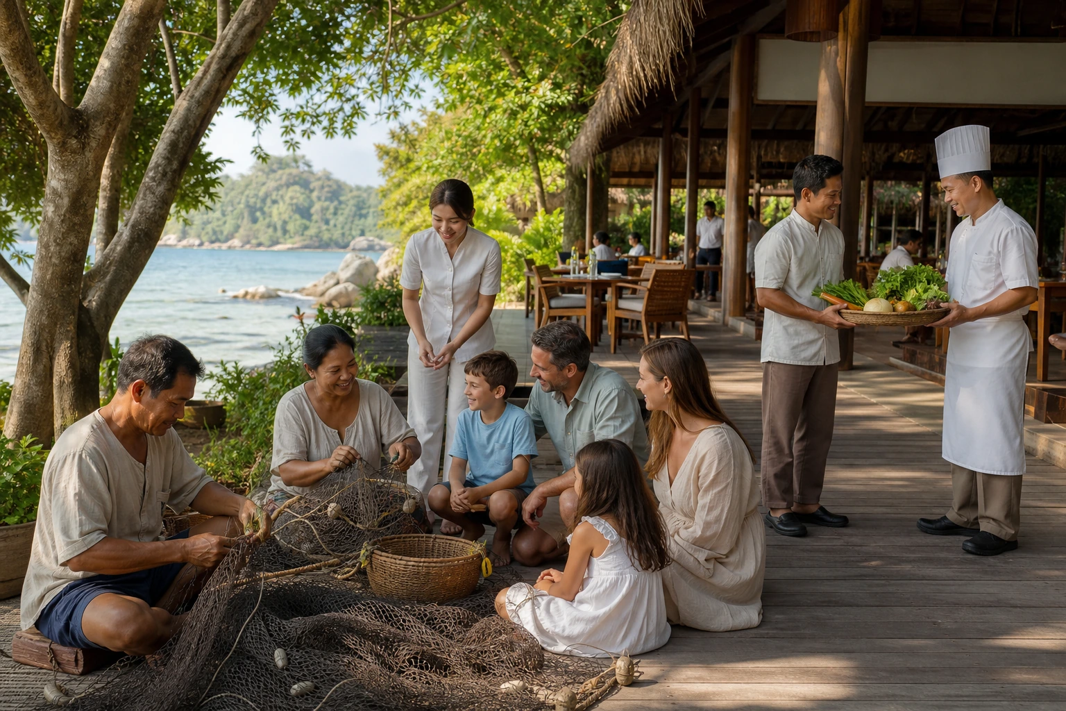 Photorealistic illustration for thailand island resorts pool villas: reality-check detail