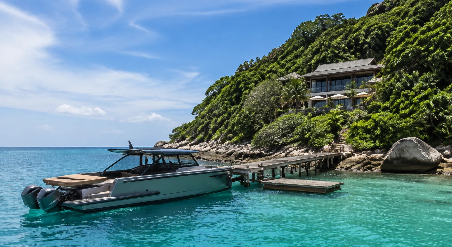Photorealistic illustration for thailand villa location transfer: signature experience